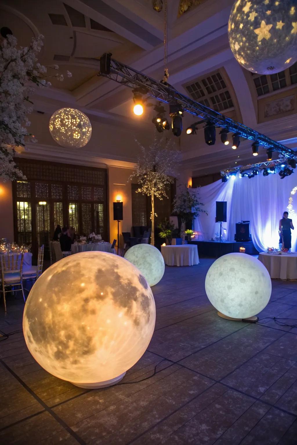 Lunar decorations imparting playfulness and allure to the ambiance.