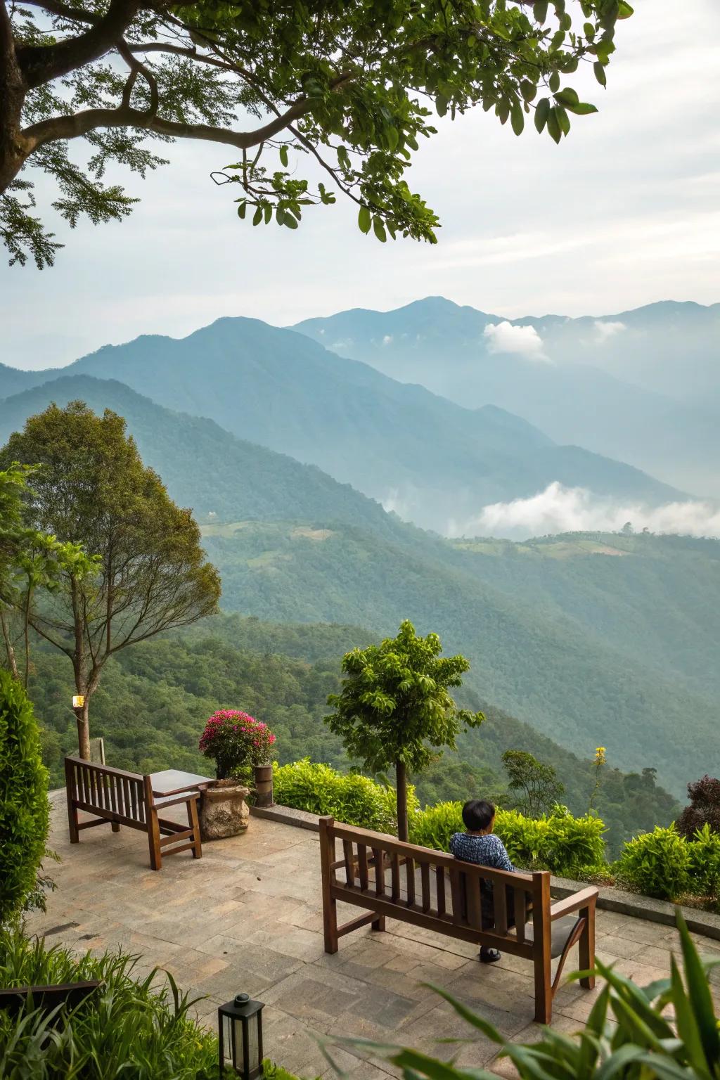 A scenic seating sector boasting spectacular mountain panoramas.