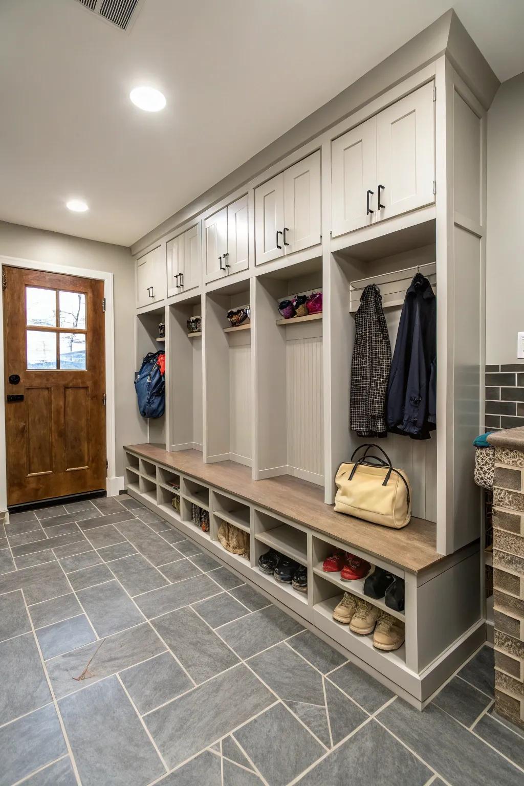 Durable tiles ideal for a high-traffic mudroom