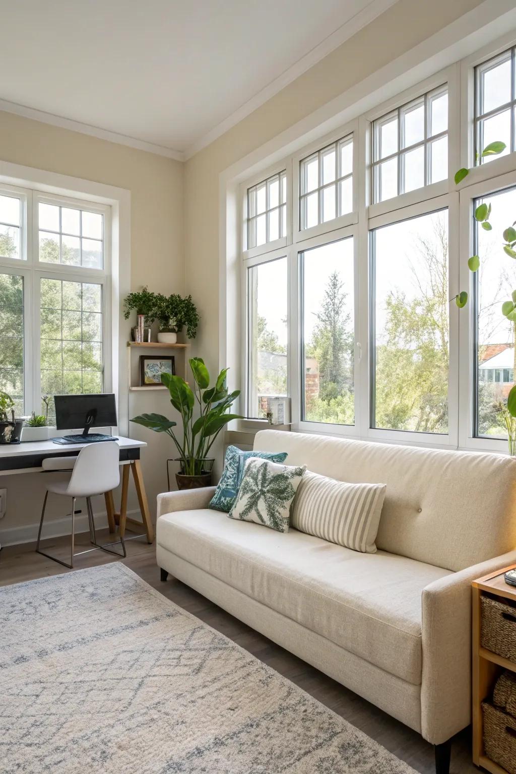 Natural light brightens this home office.