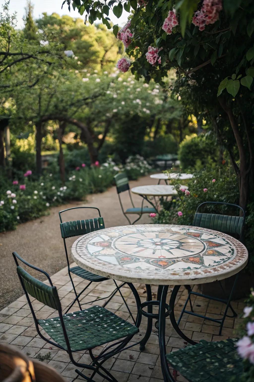 Add artistic flair with a mosaic tabletop bistro set.