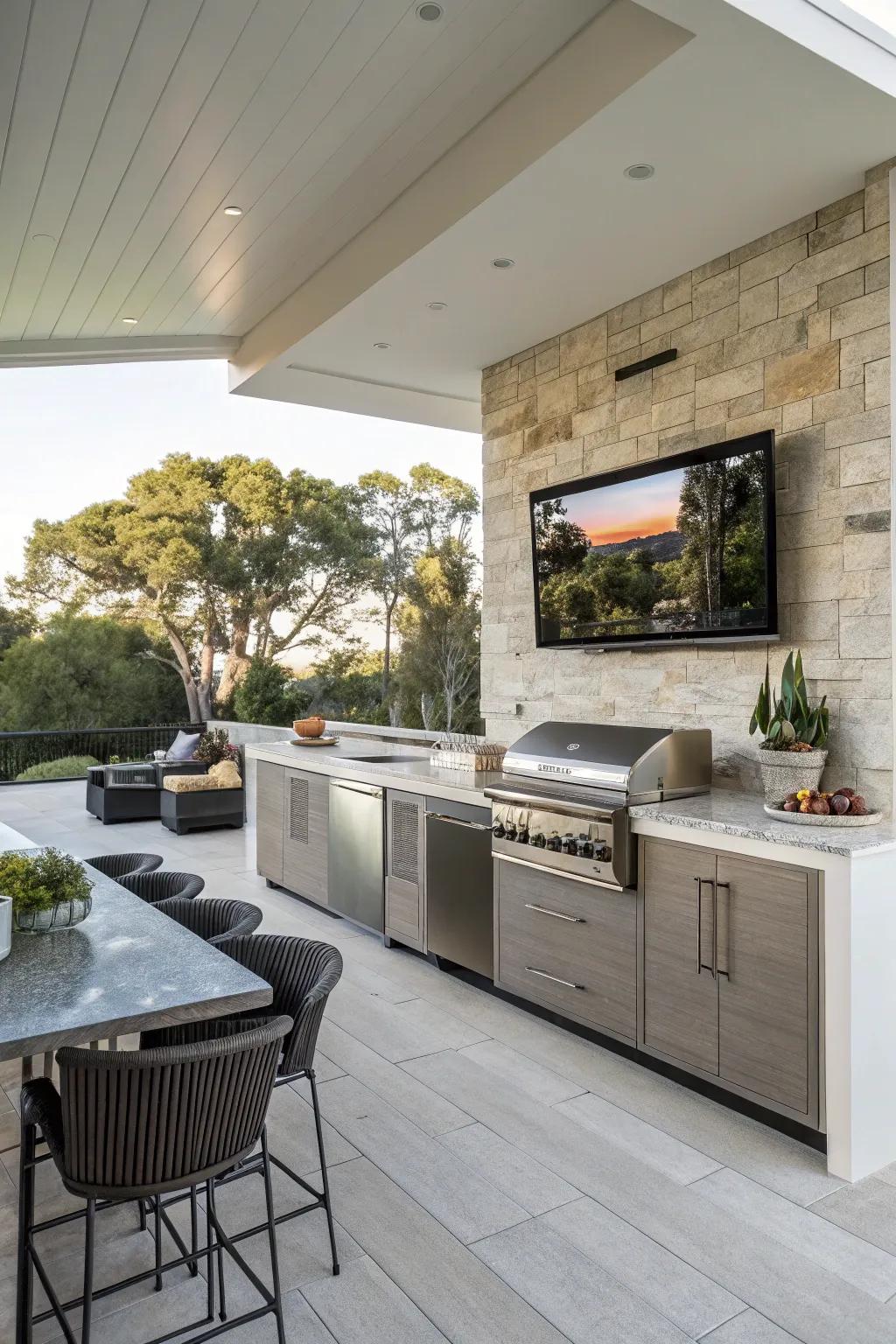 A hidden TV creates a seamless look, keeping your outdoor area chic and uncluttered.