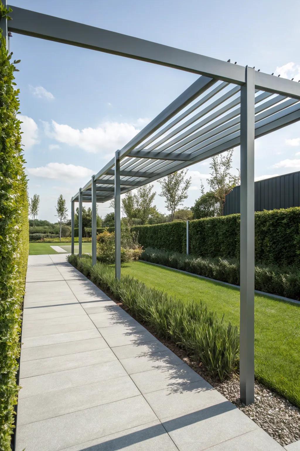 Sleek metal sides give this pergola a contemporary touch.