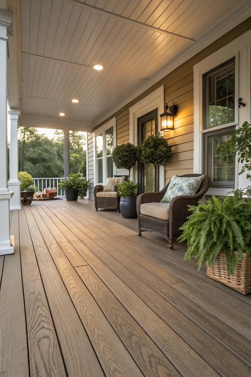 Adaptable flooring selections alter the porch's ambiance.