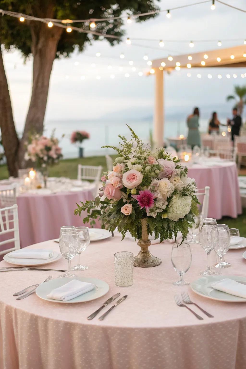 Dreamy pastel cloths idealized for a spring nuptial.