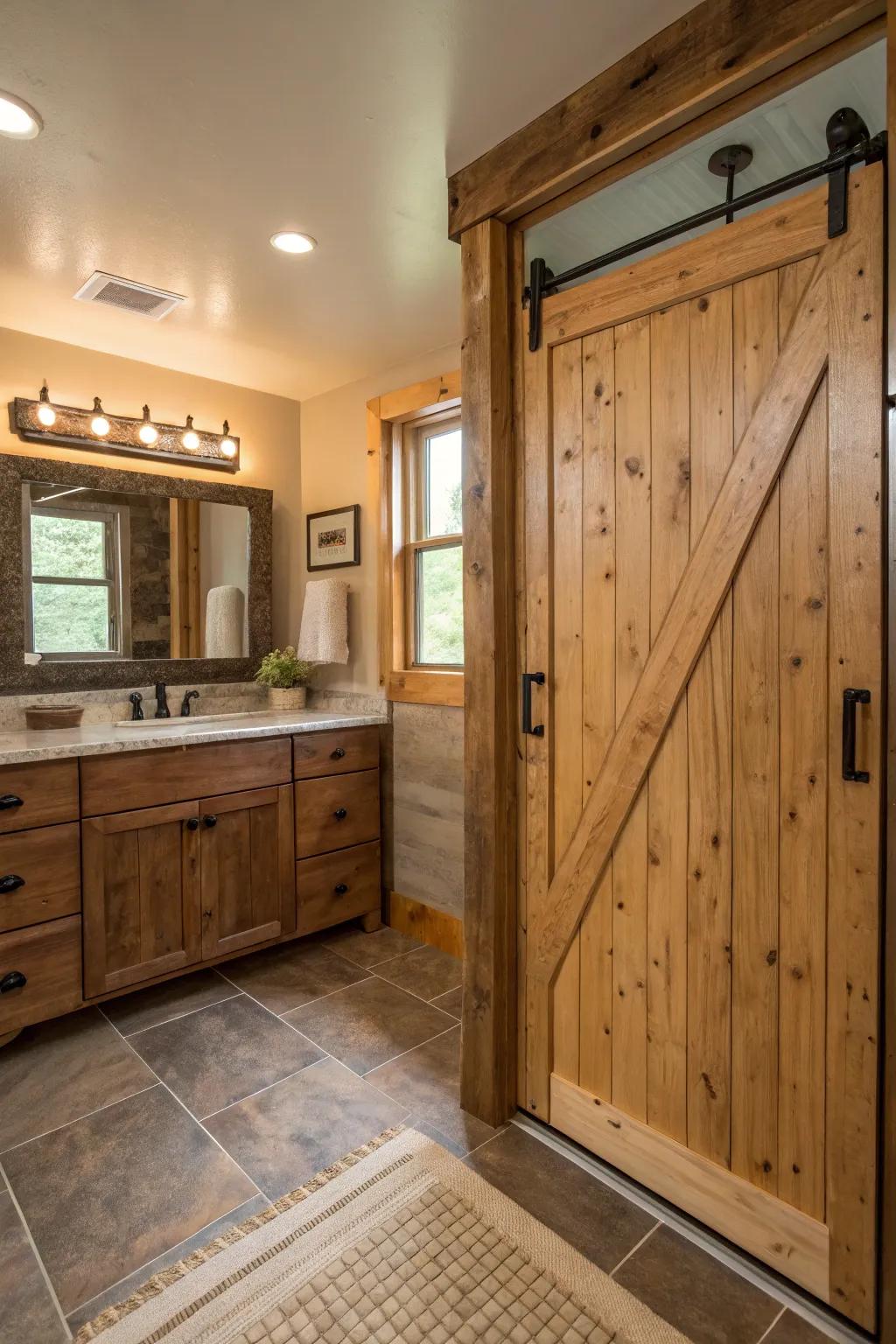 Barn doors combine functionality with rustic aesthetics.