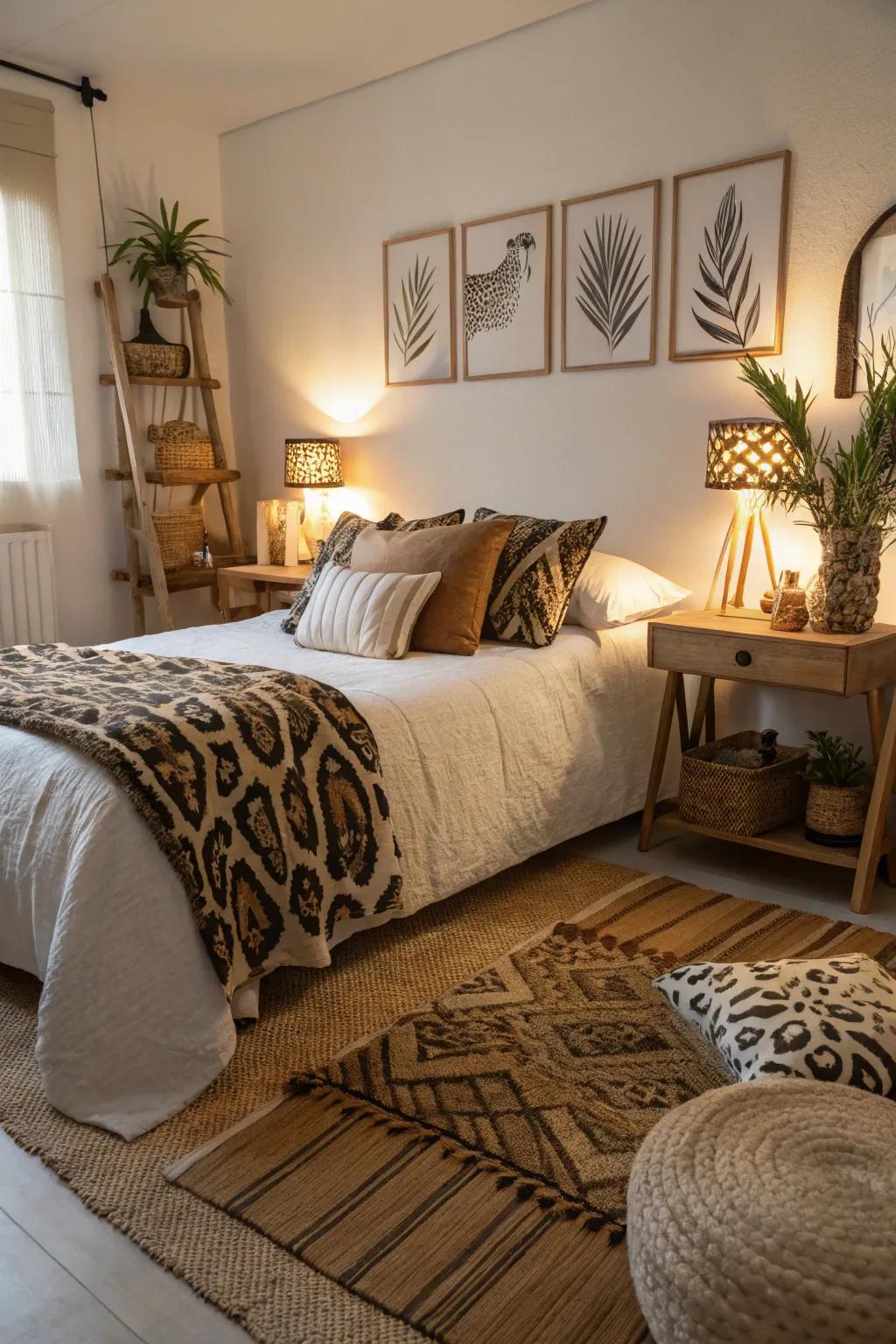 Animal print textiles bring style and comfort to the safari theme.