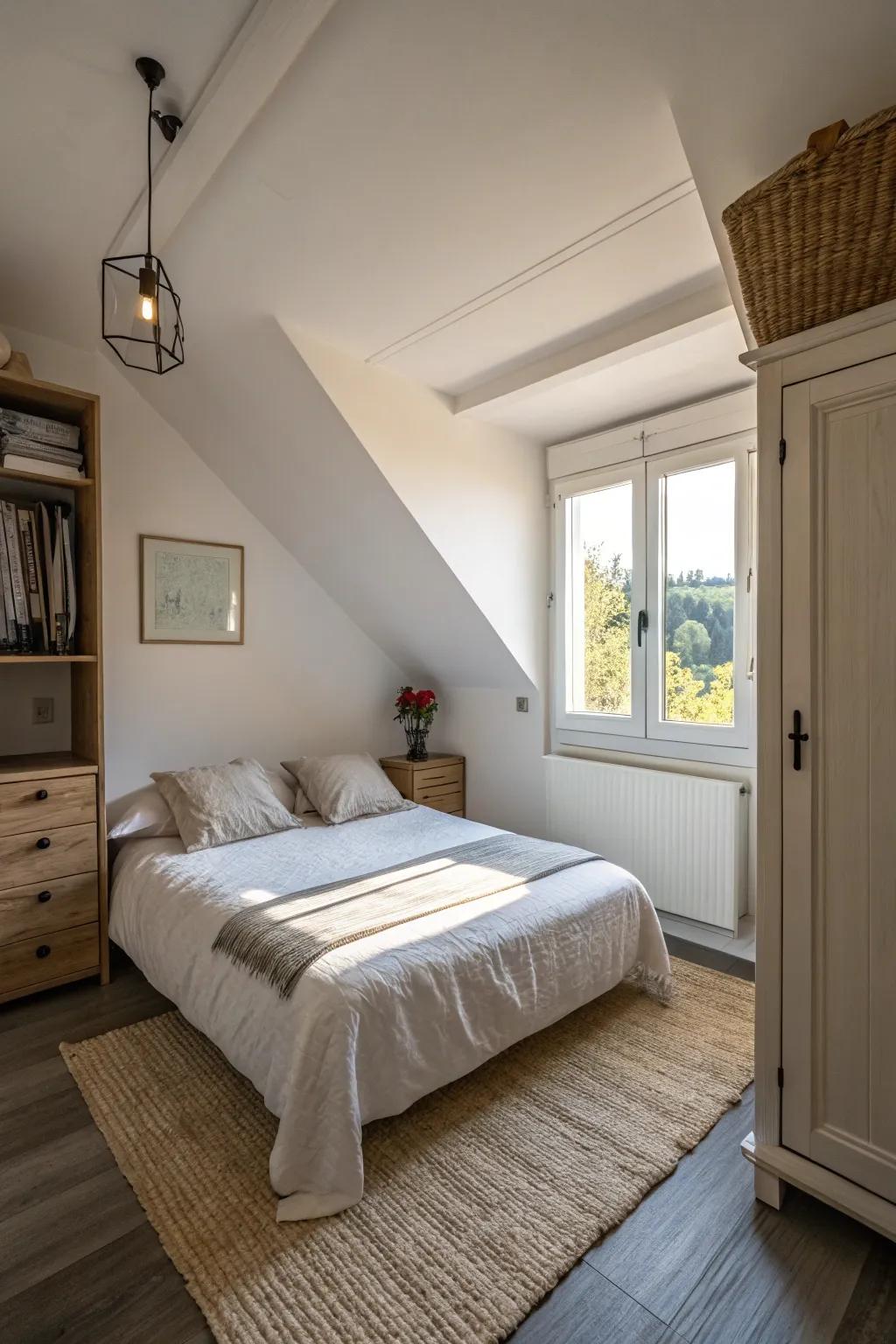 Corner bed placement opens up the room.