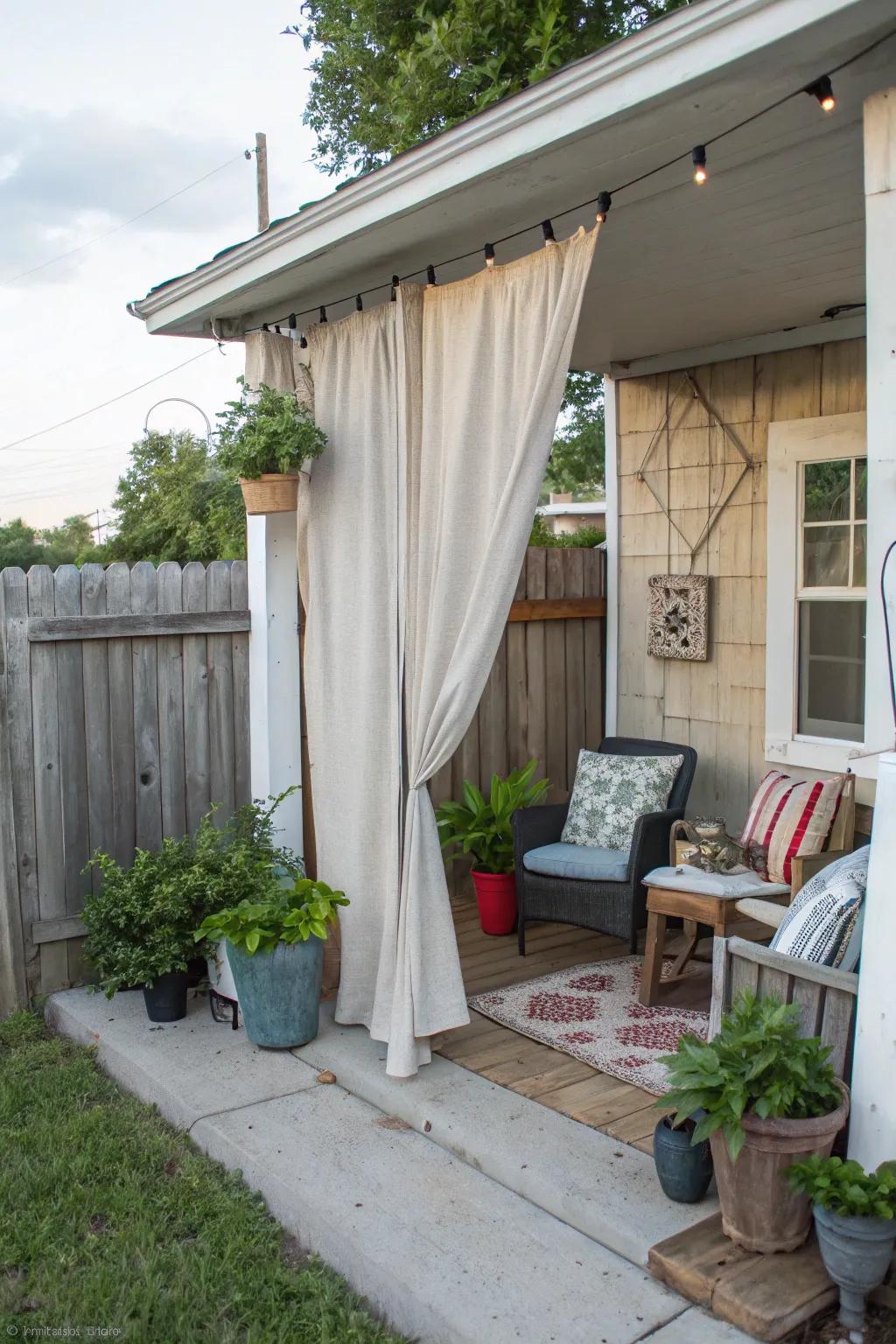 Drop cloth curtains offer a budget-friendly DIY solution for your porch.