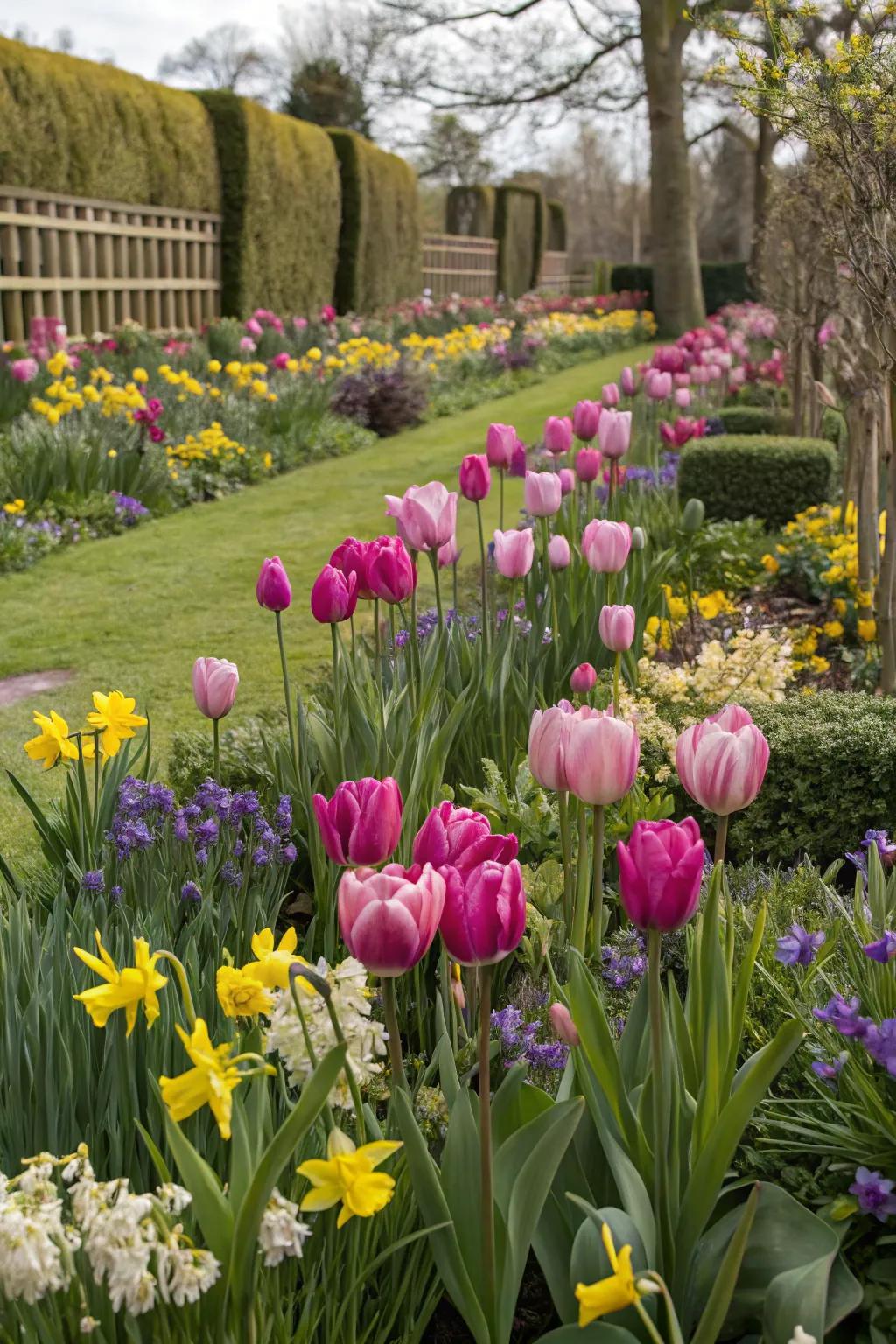 Spring awakening: Tulips in a seasonal garden display.