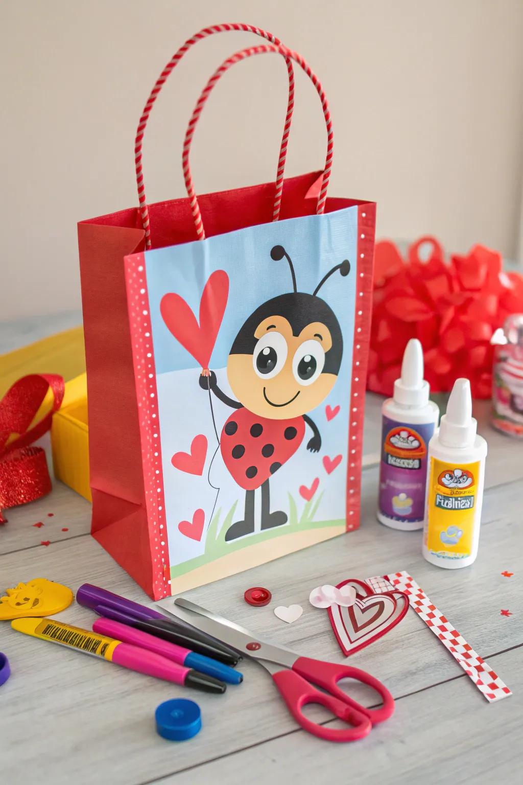 Playful Valentine's bag with a cartoon character design.