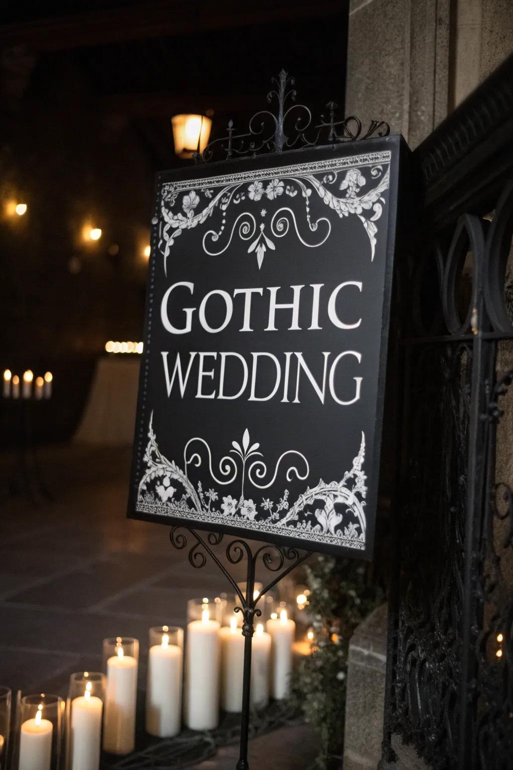 Gothic-themed signs add an element of drama and elegance.