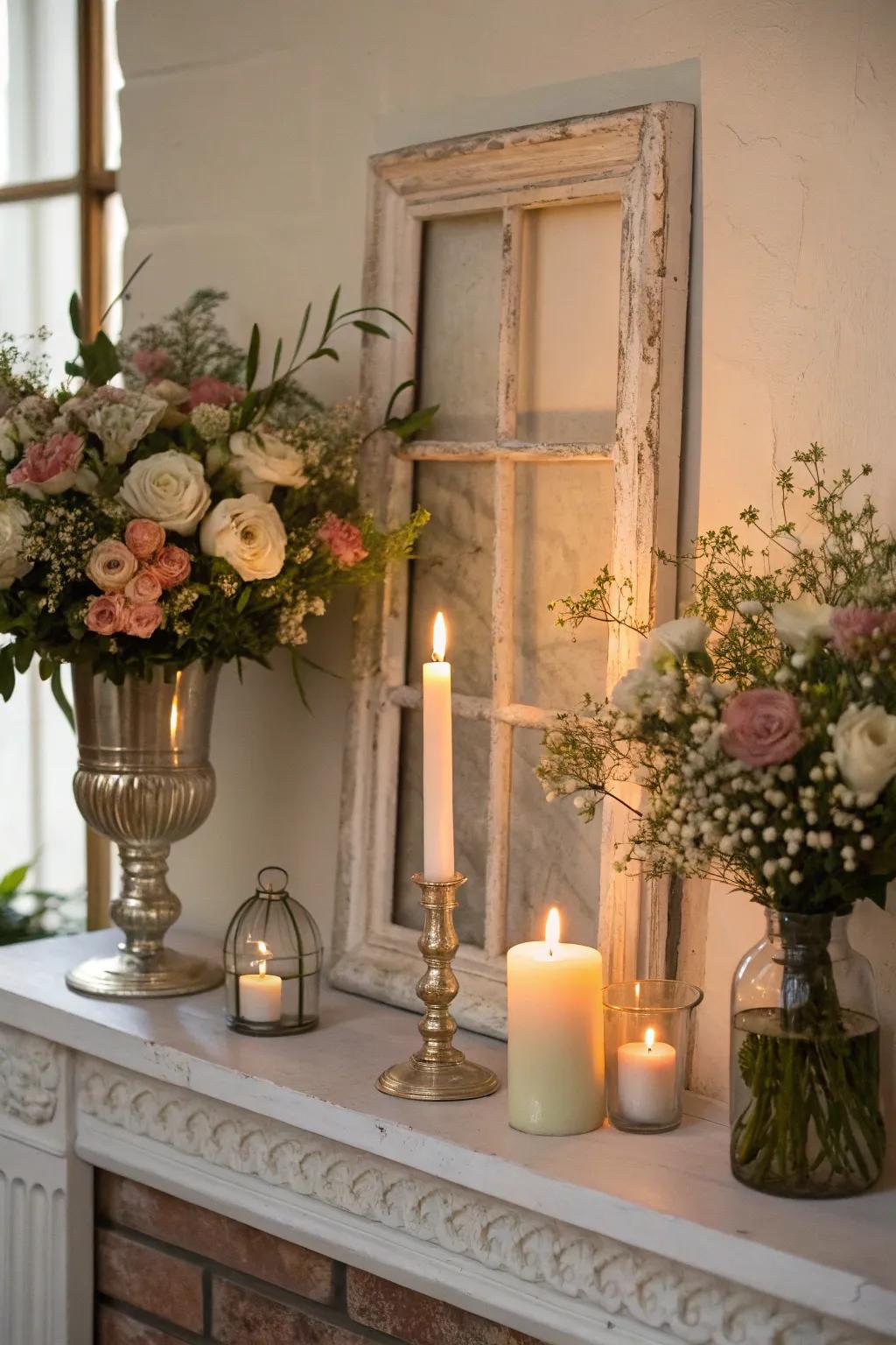 Window frames amplify fireplace displays with allure.