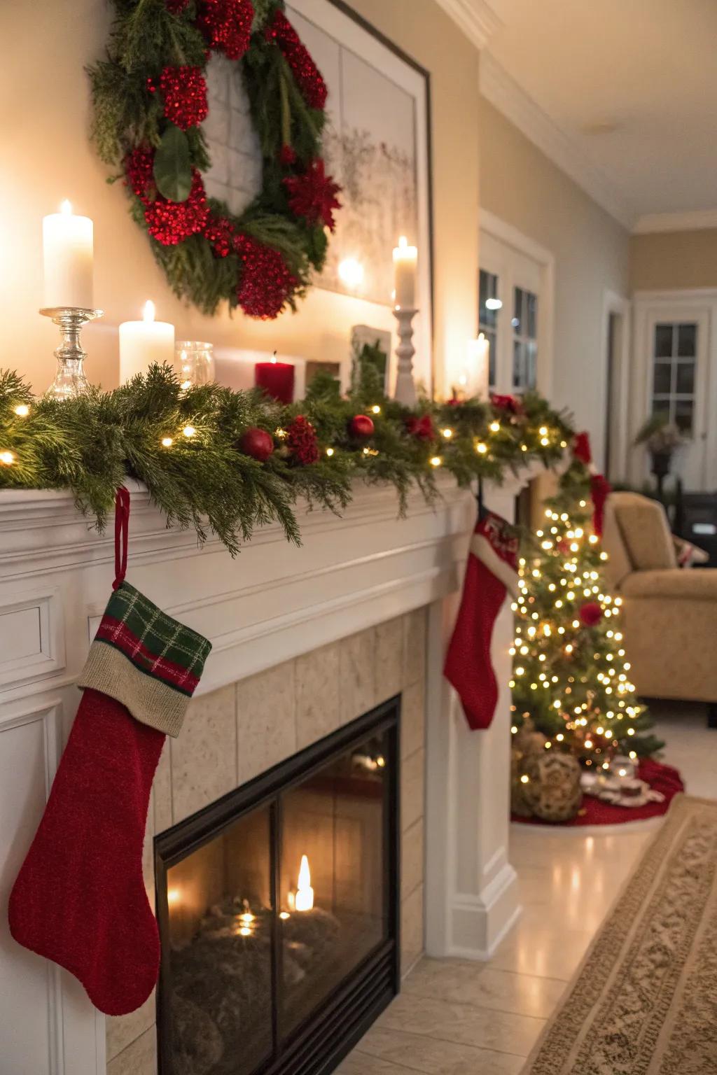 A comfy mantel adorned for the celebratory season.