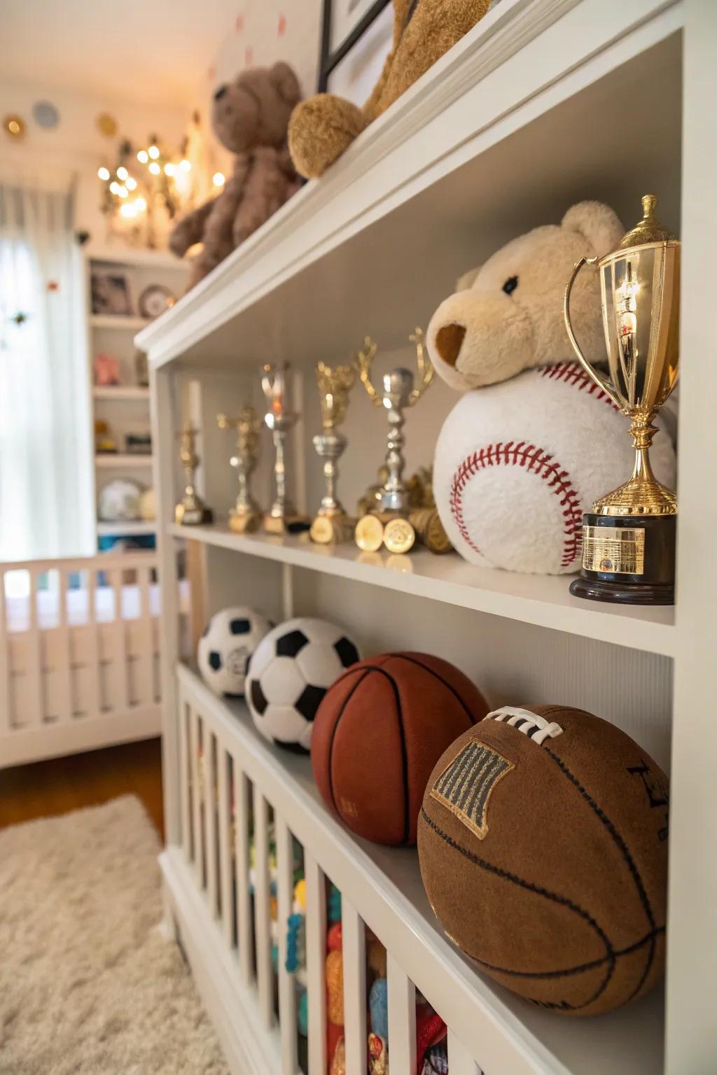 Themed accessories heighten the nursery's playful athletic atmosphere.
