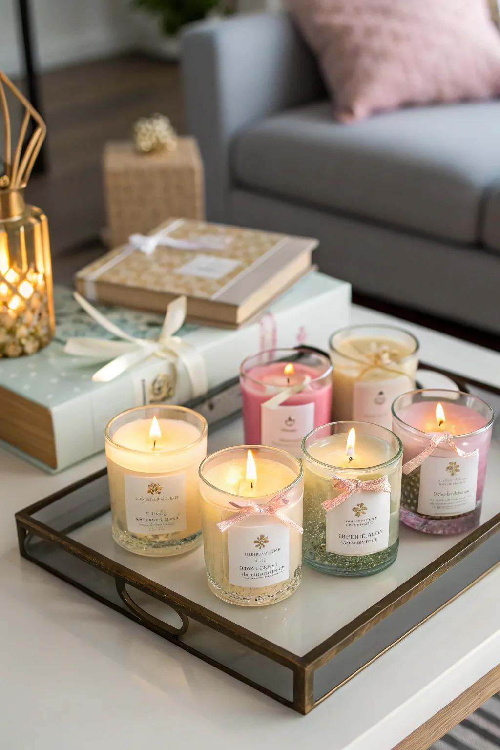 Mini scented candles offer a touch of relaxation.