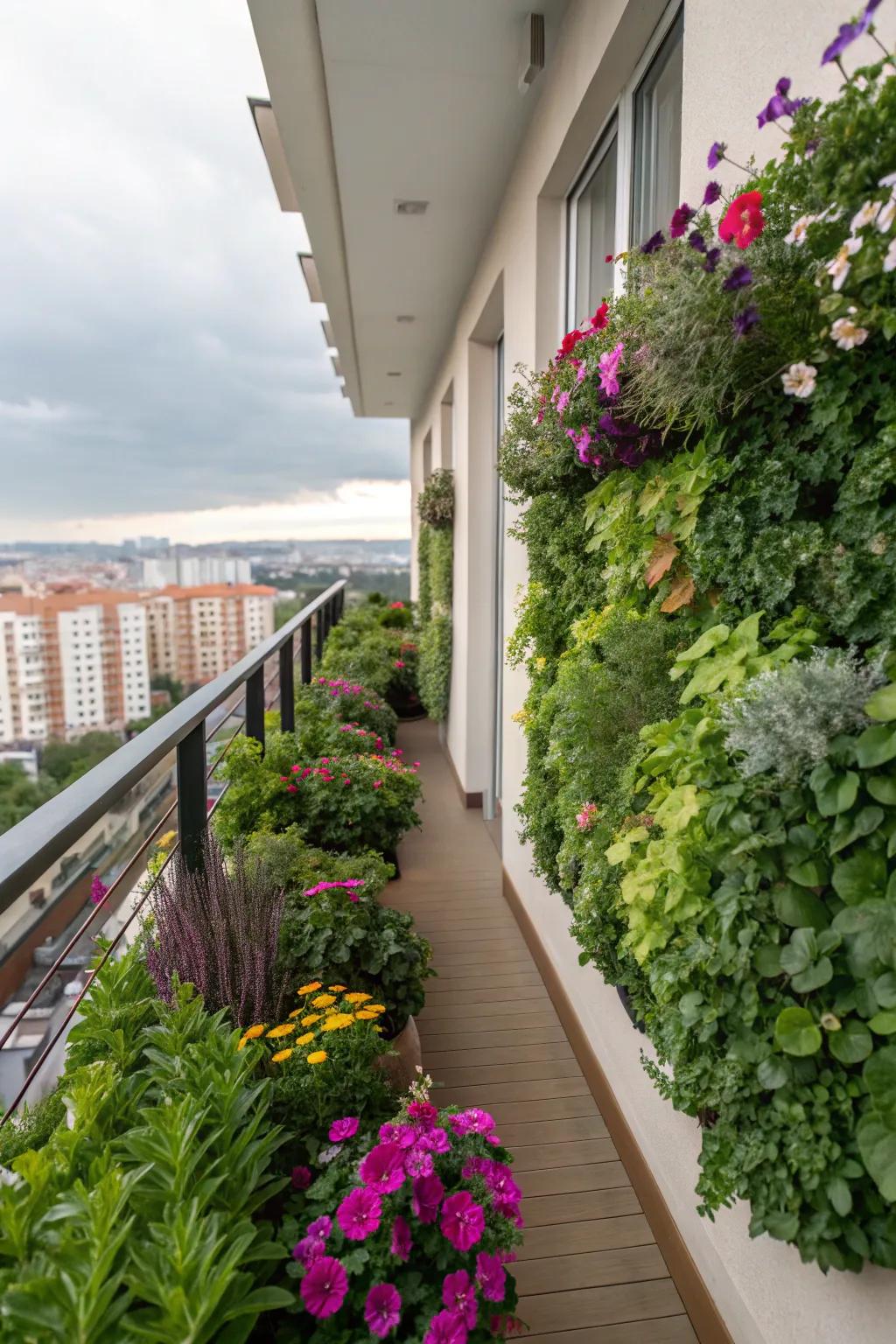 Living plant walls bring greenery and freshness to your balcony.