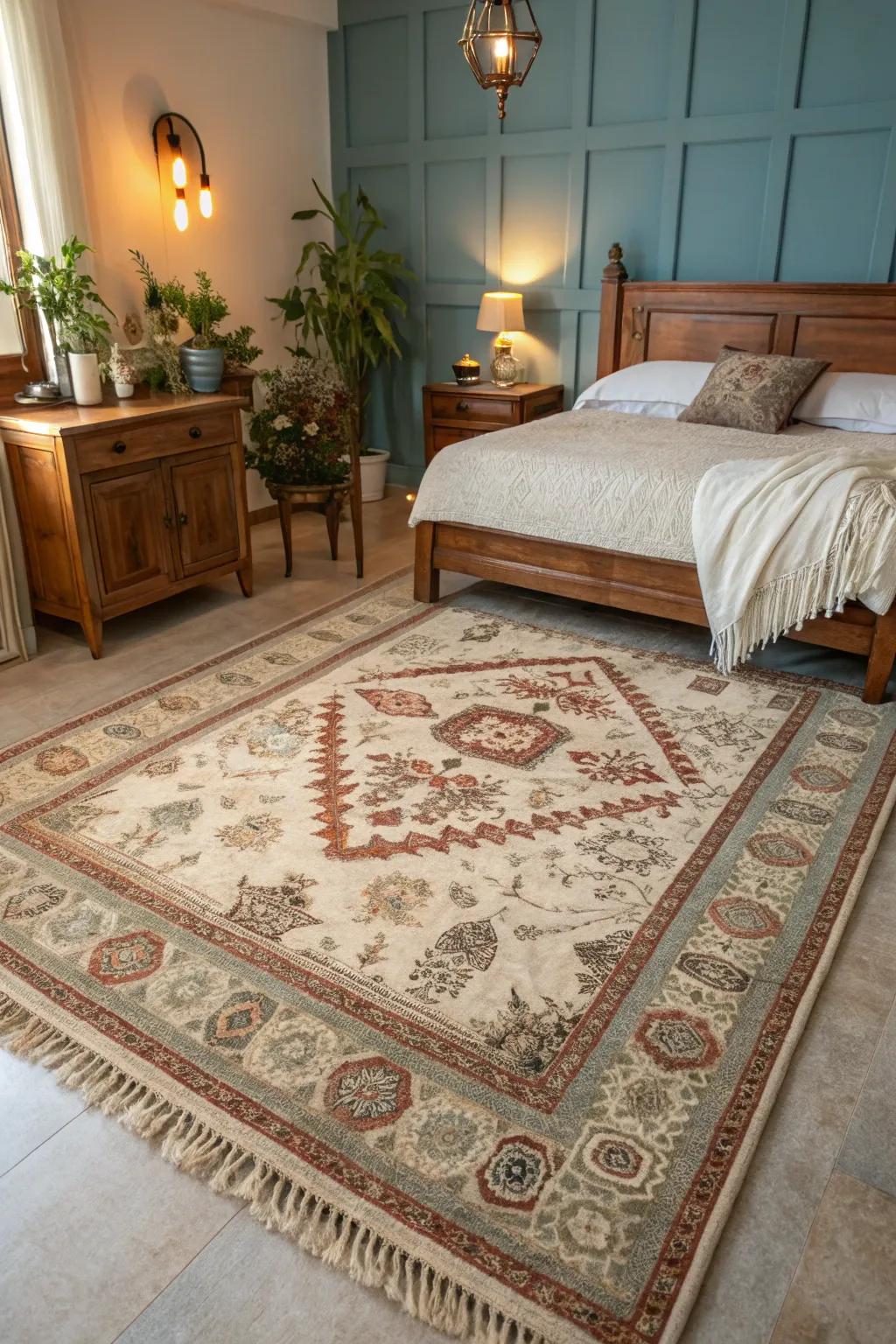Vintage floor coverings incorporate personality and warmth.