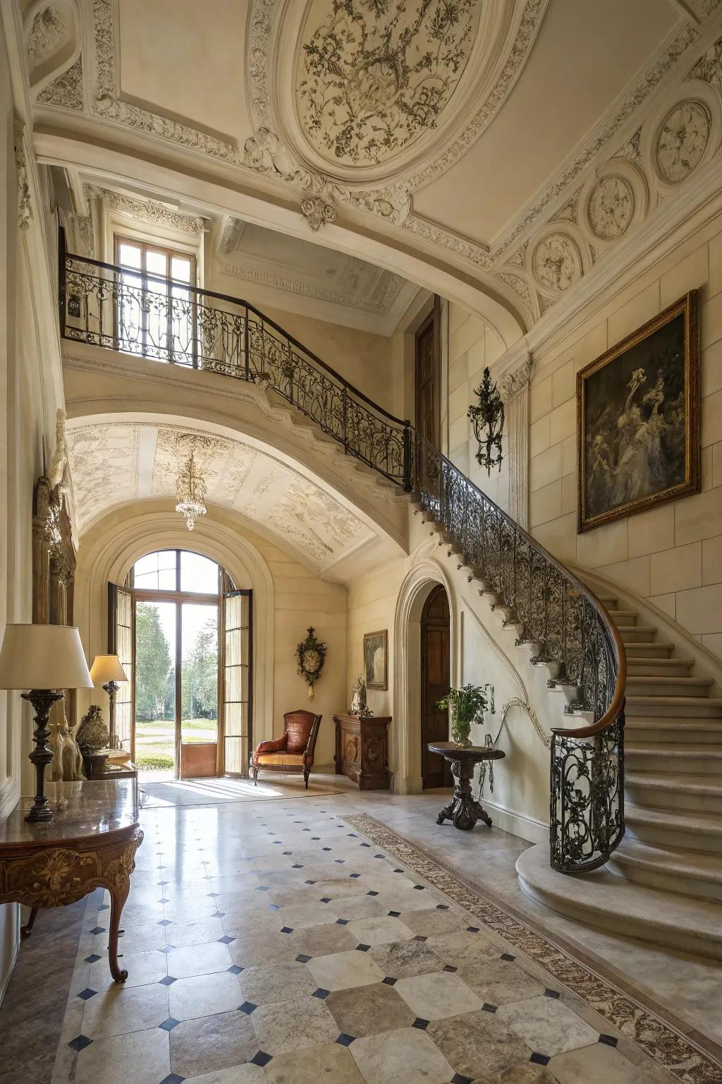 Natural stone flooring adds class and timeless charm.