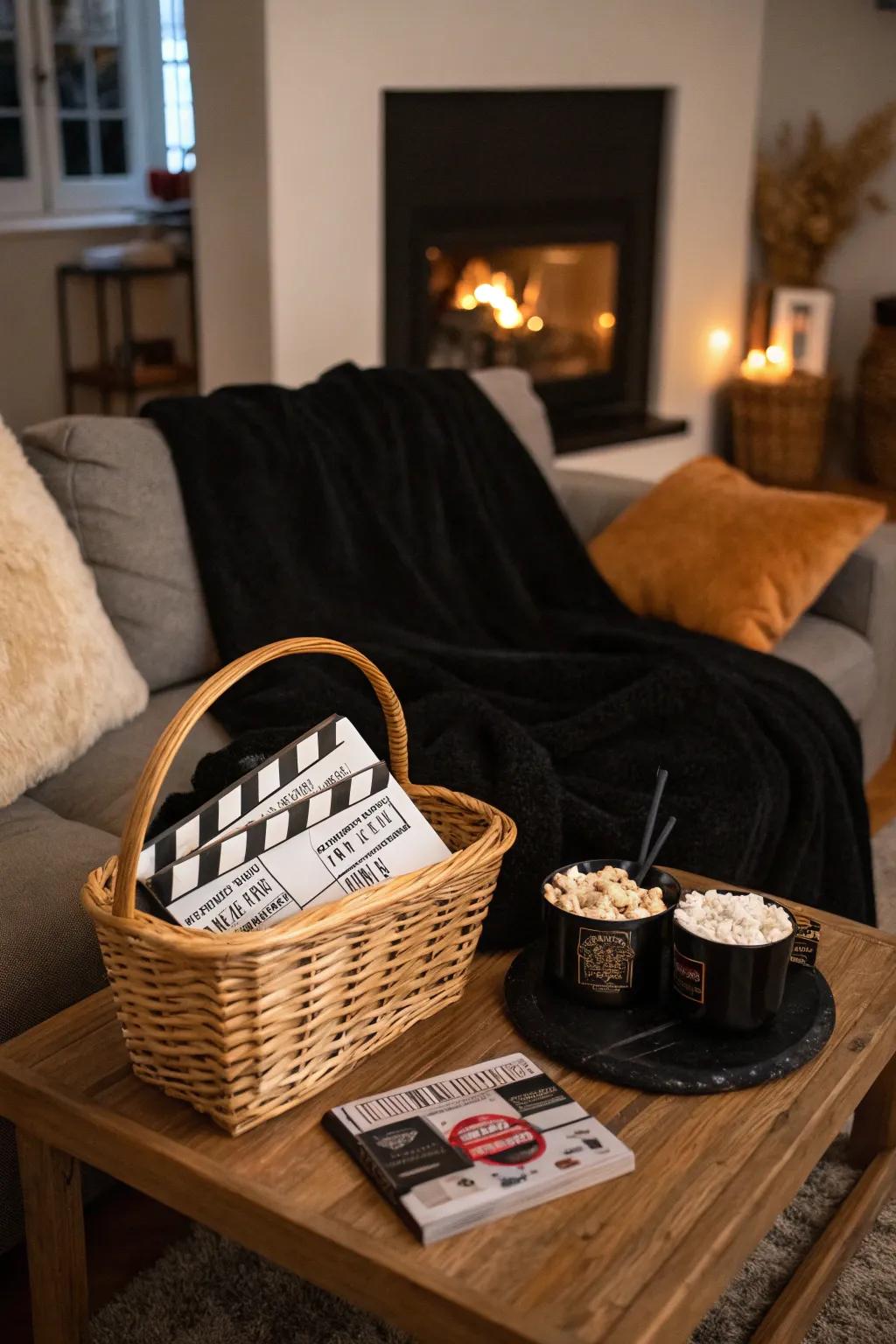 Monochrome movie night essentials for a stylish evening.