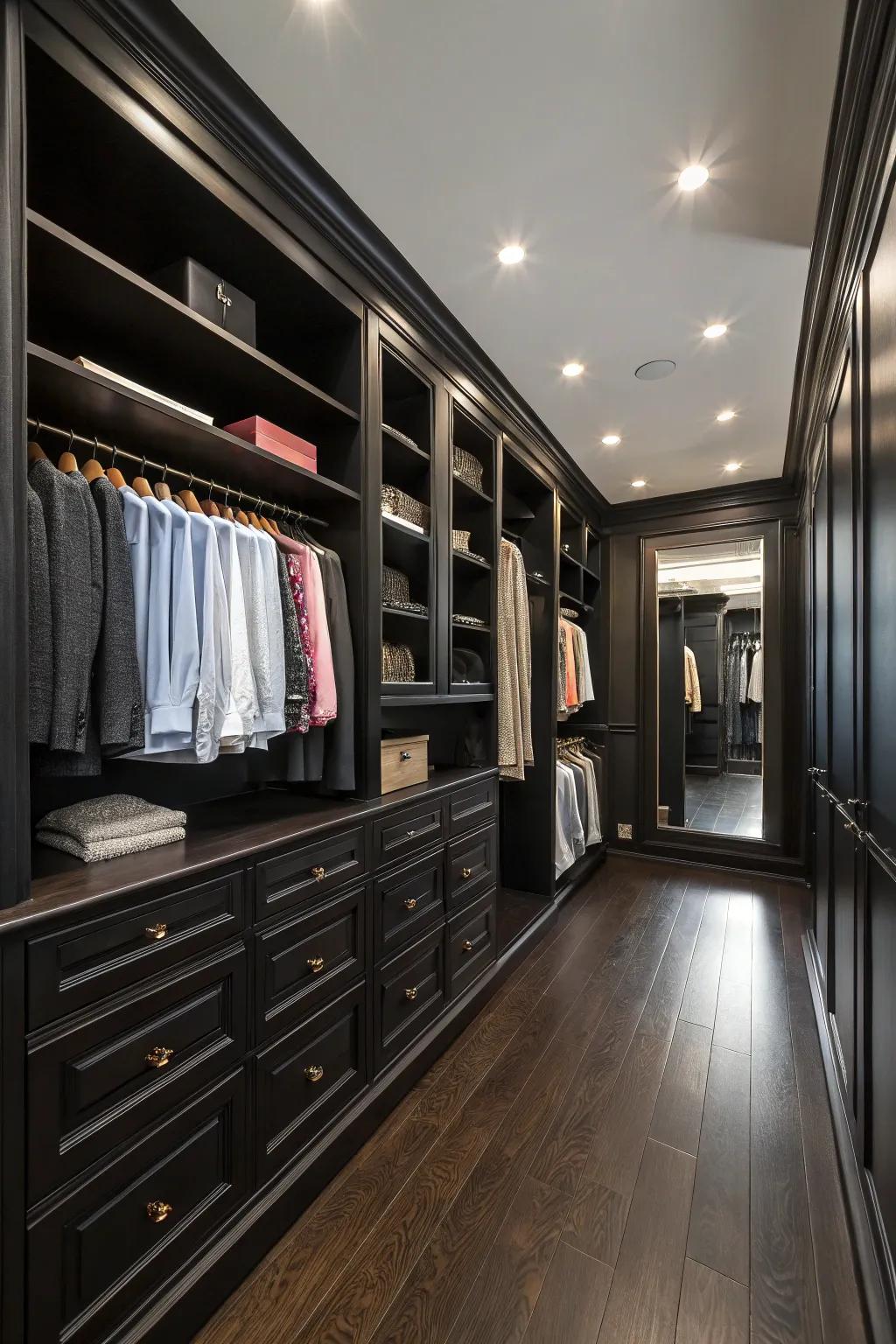 Unique flooring brings texture and style to the closet.