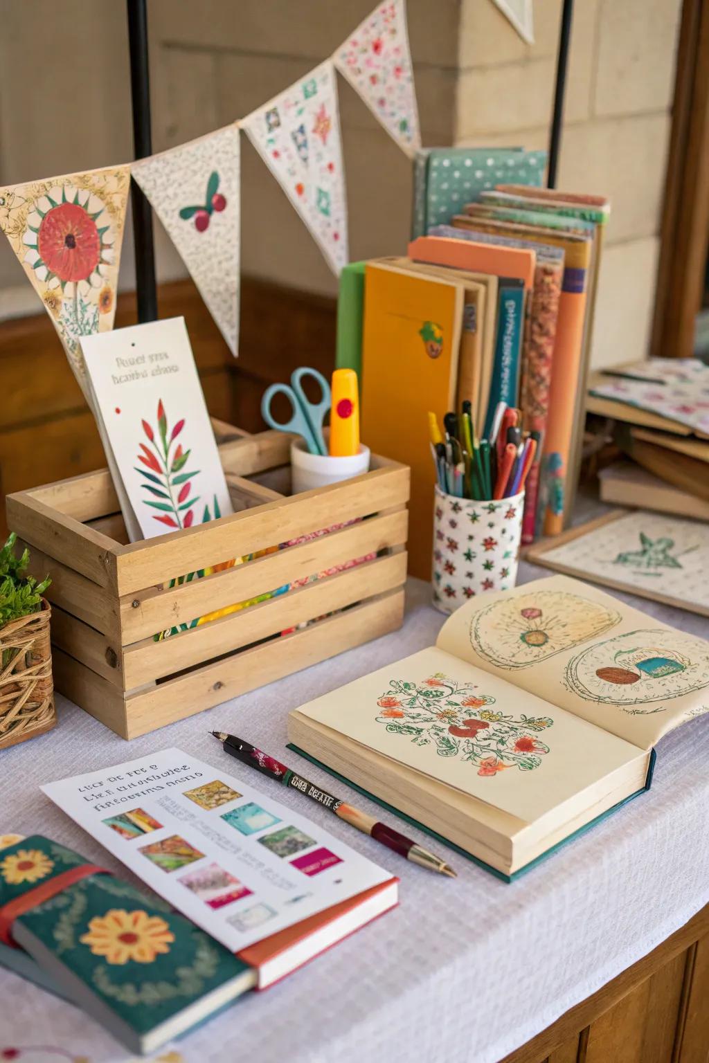 A craft corner dedicated to creating personalized page markers.