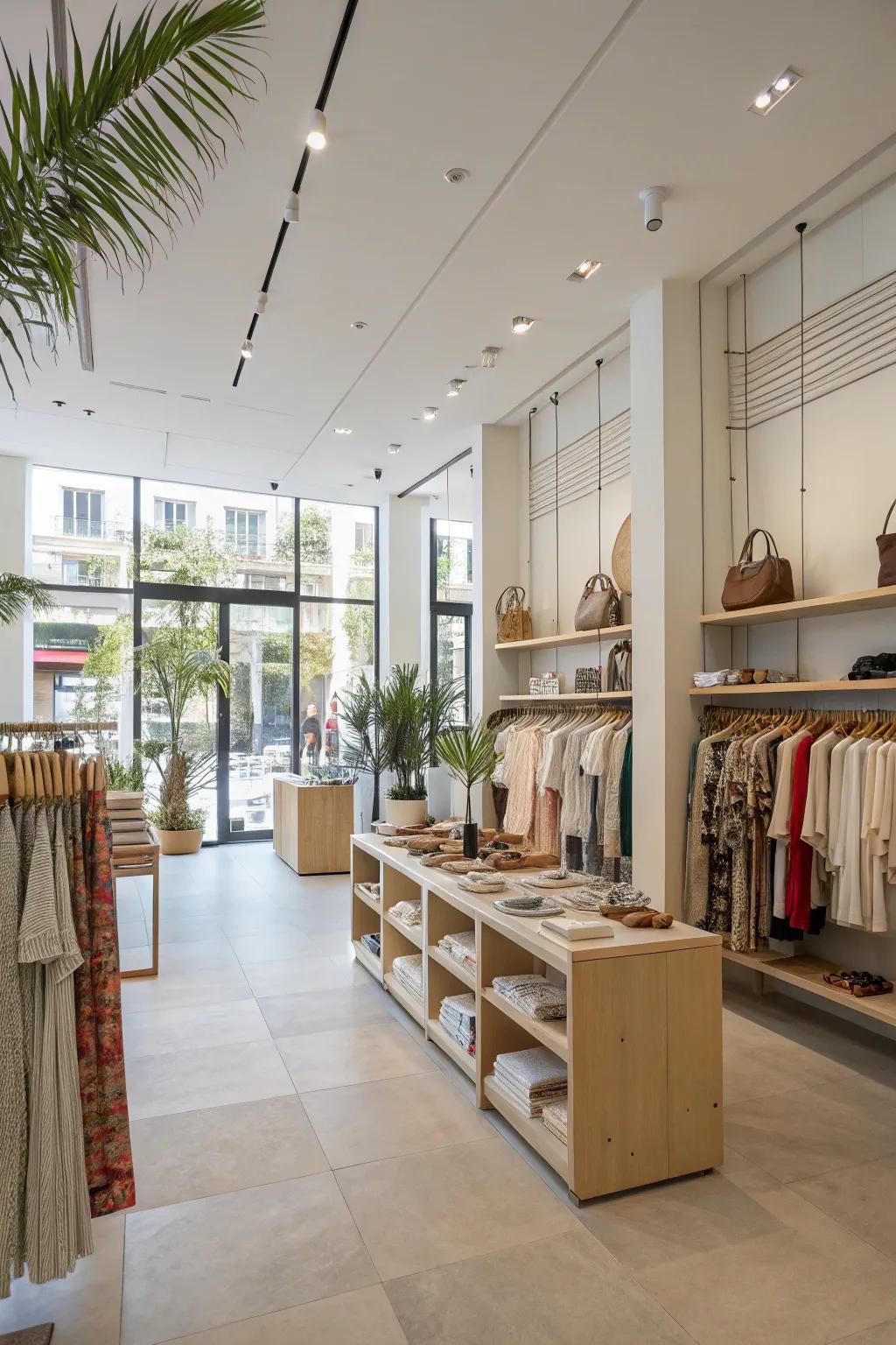 A boutique with a flowing and spacious layout, offering a generous and comfortable shopping experience.