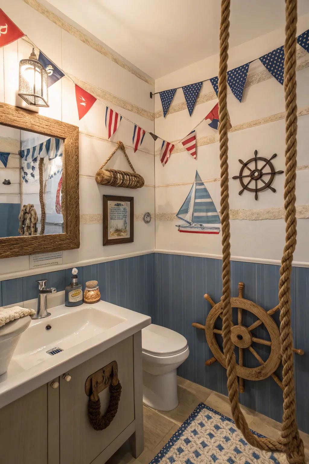 Nautical elements bring a sense of adventure to a boys' bathroom.