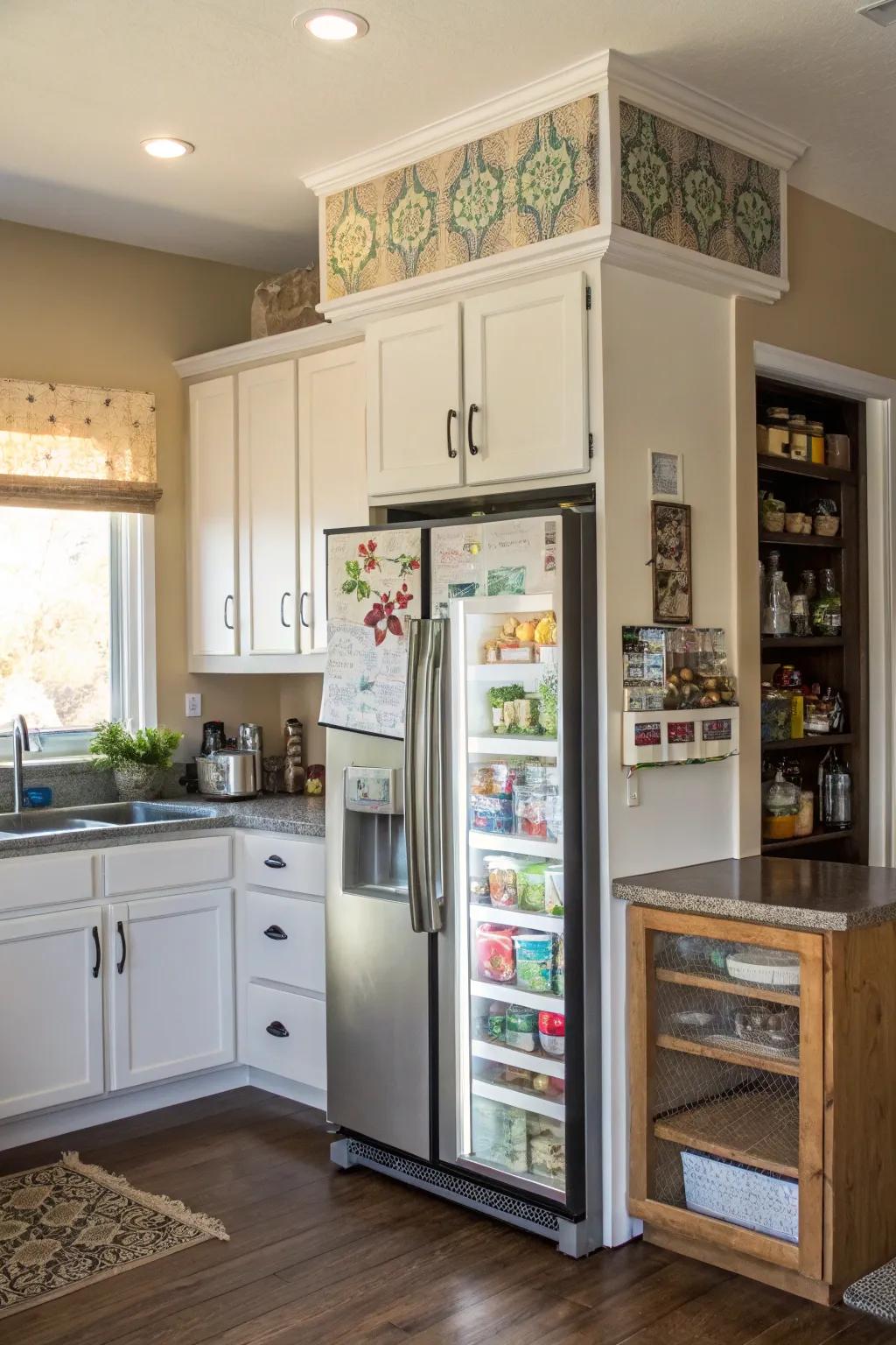 DIY cabinets above the fridge can express personal style and imagination.
