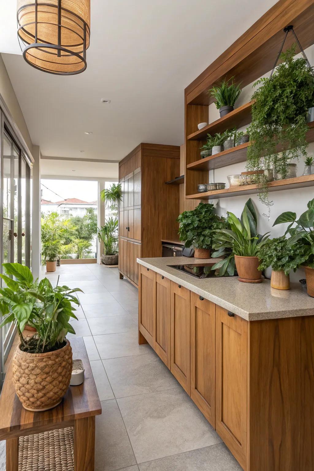 Natural elements add warmth and life to your kitchen space.