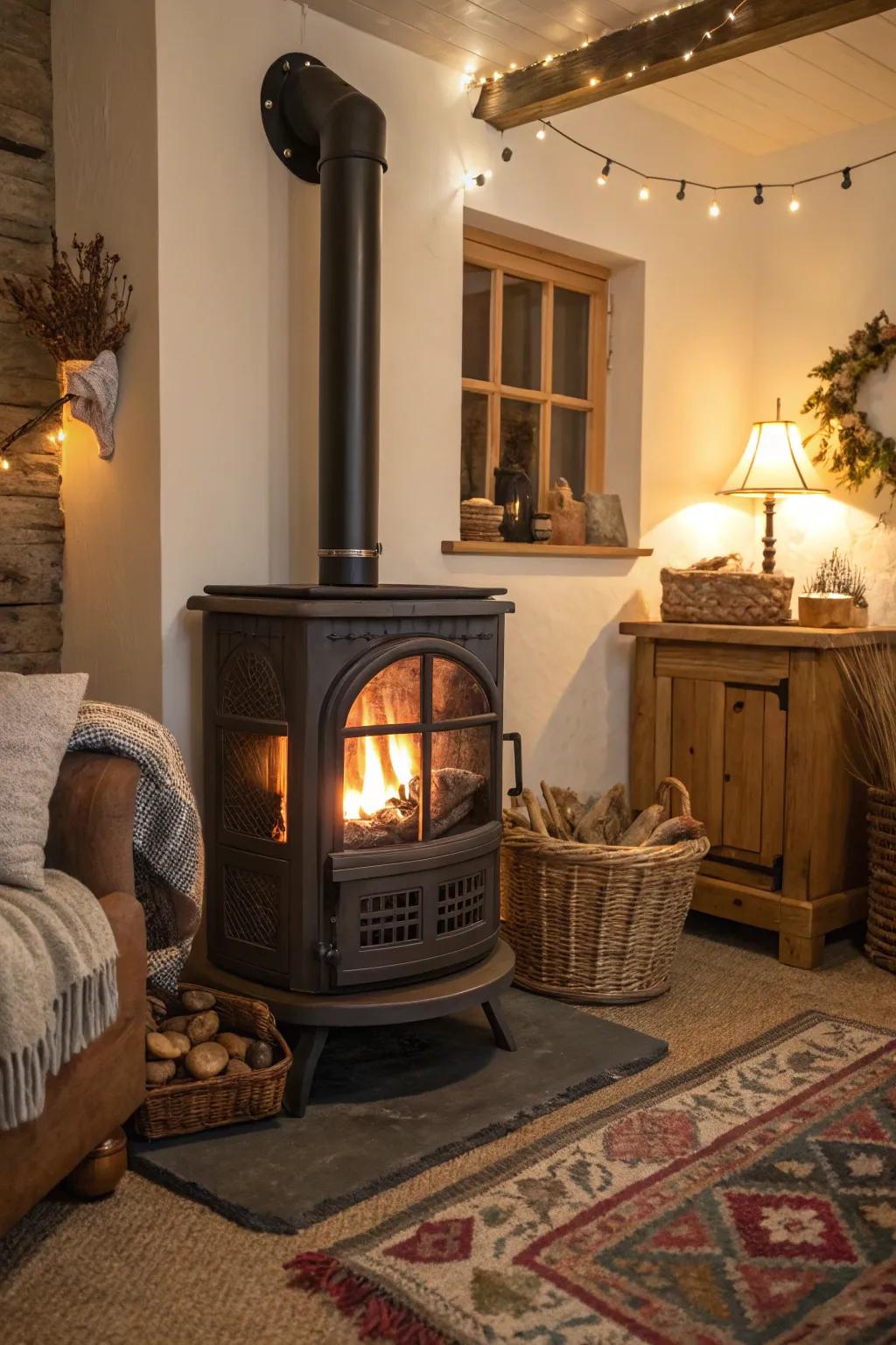 Ambient lighting enhances the warmth of your stove.