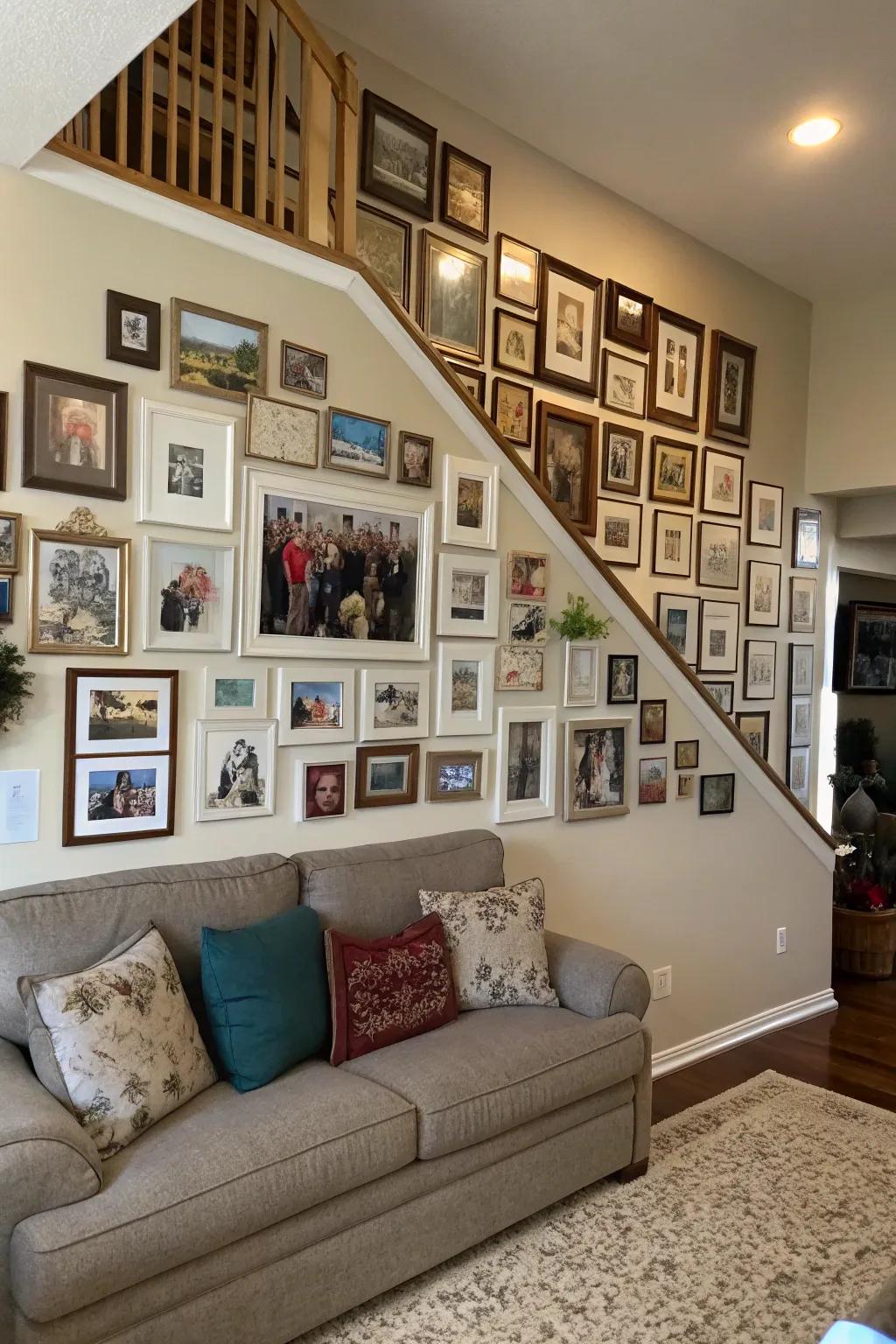 A wall-sized collage is a bold way to showcase personal memories.