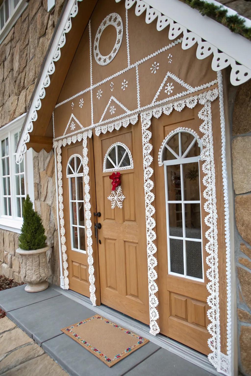 Faux windows create the charming illusion of a gingerbread house.