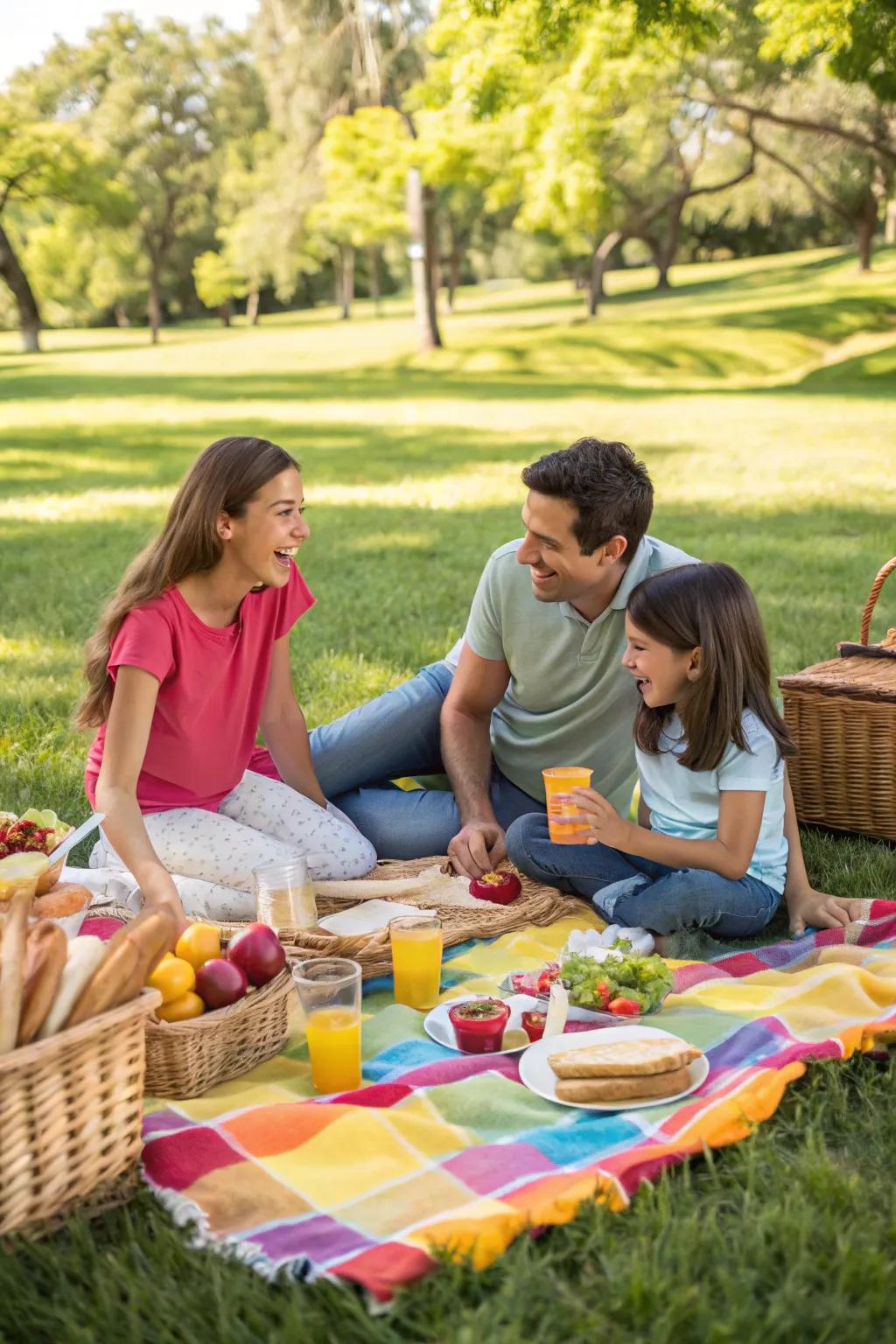 A park picnic is impeccable for serene and joyous family photographs.