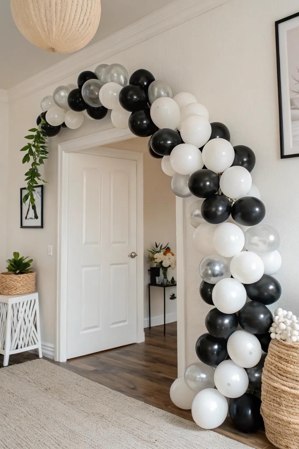 Striking monochrome balloon garland for a modern touch.