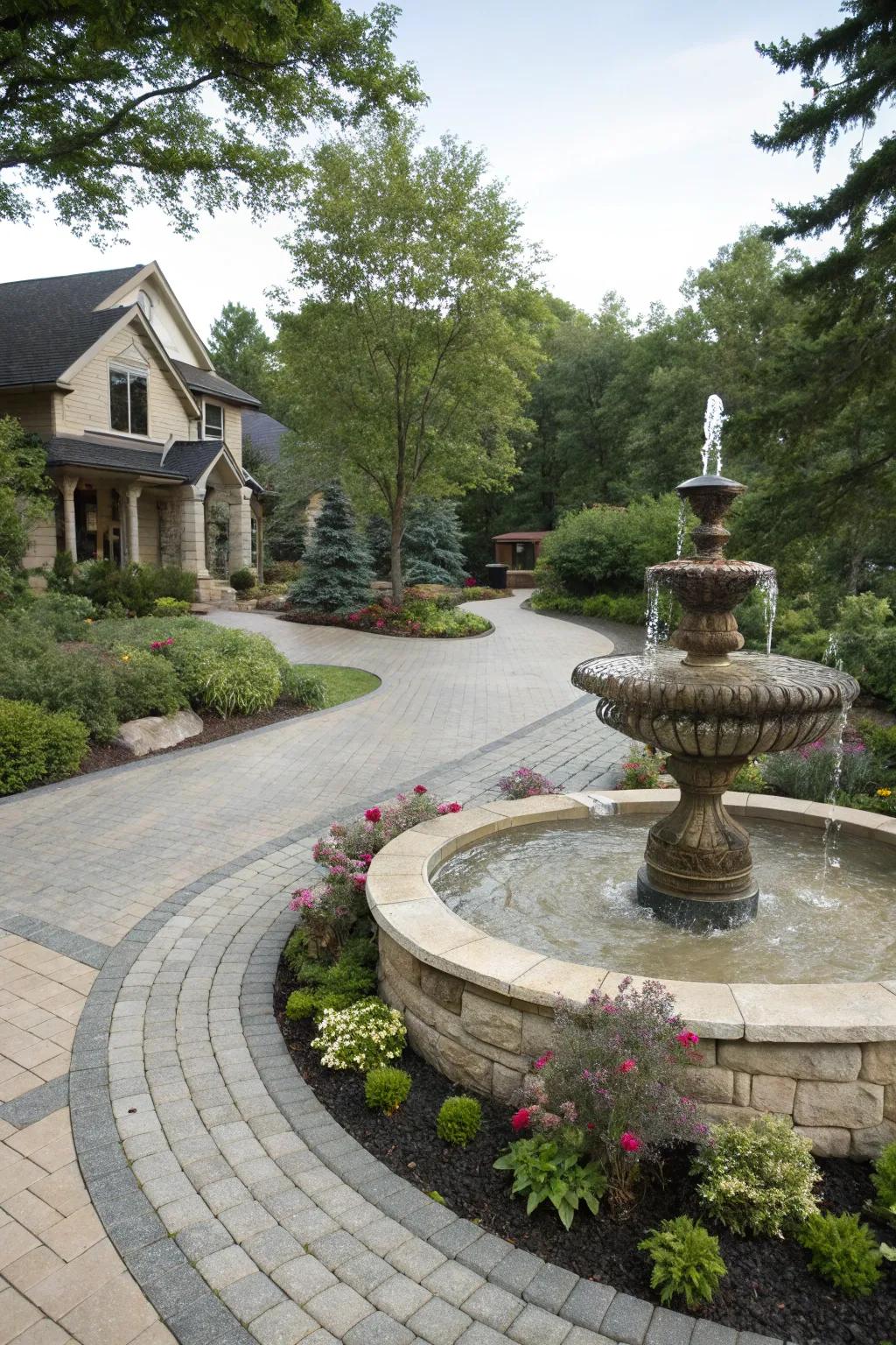 A water feature adds tranquility and elegance.