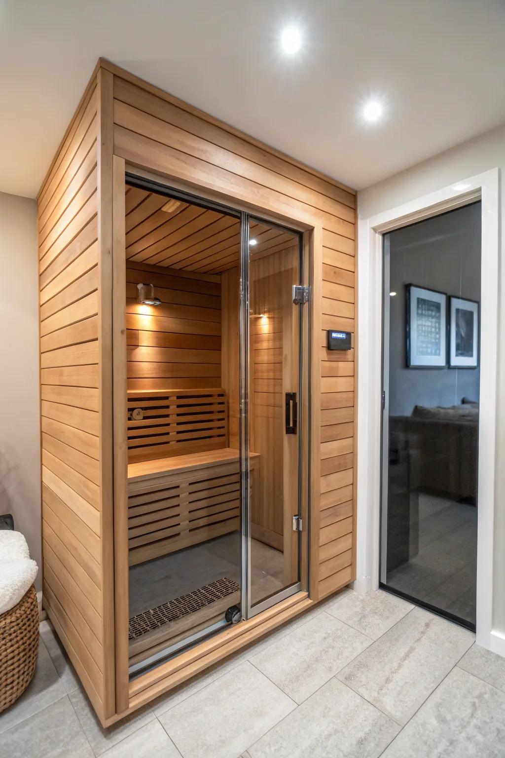 A compact sauna making the most of a small space.