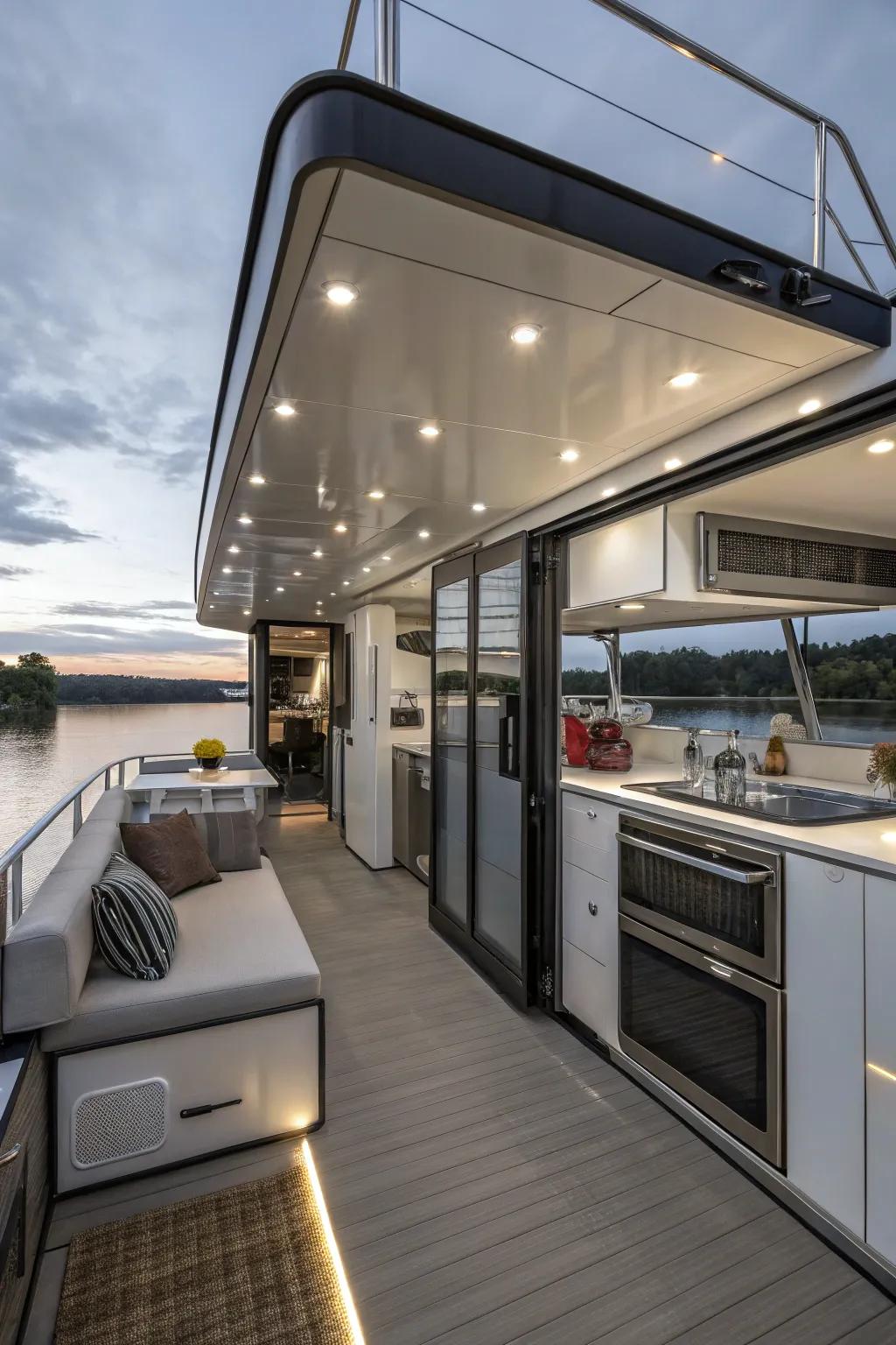 Modern amenities enhance the comfort of this houseboat.