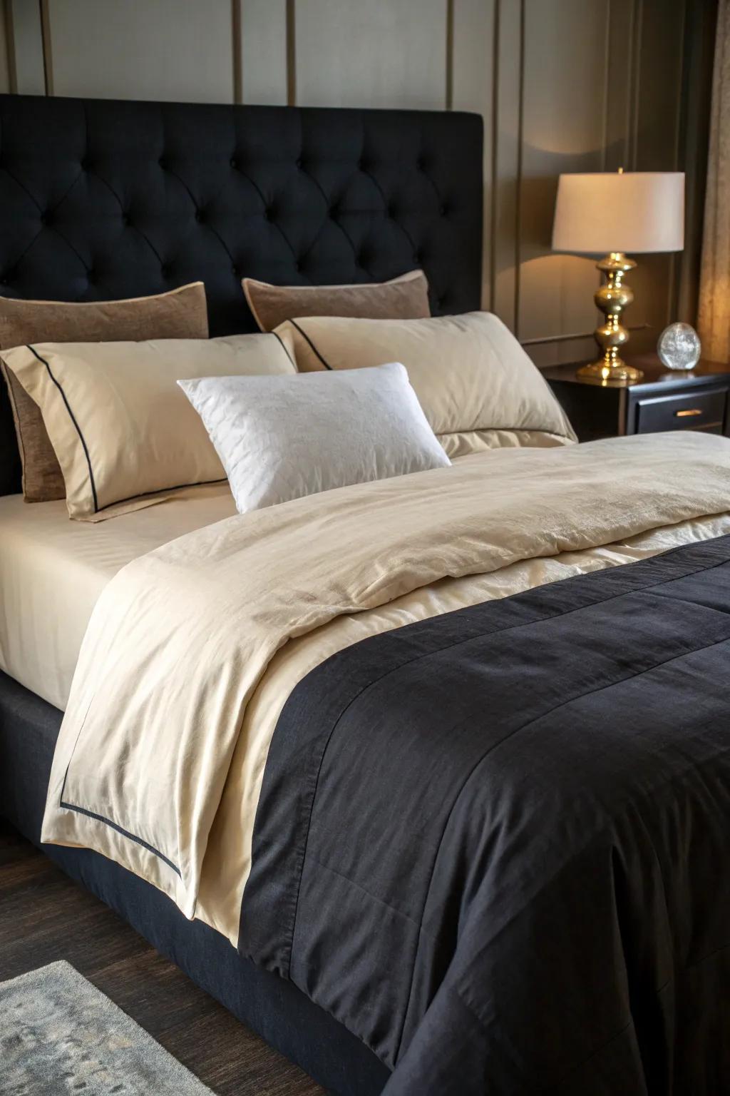 Contrasting hues introduce a striking statement to your bed.