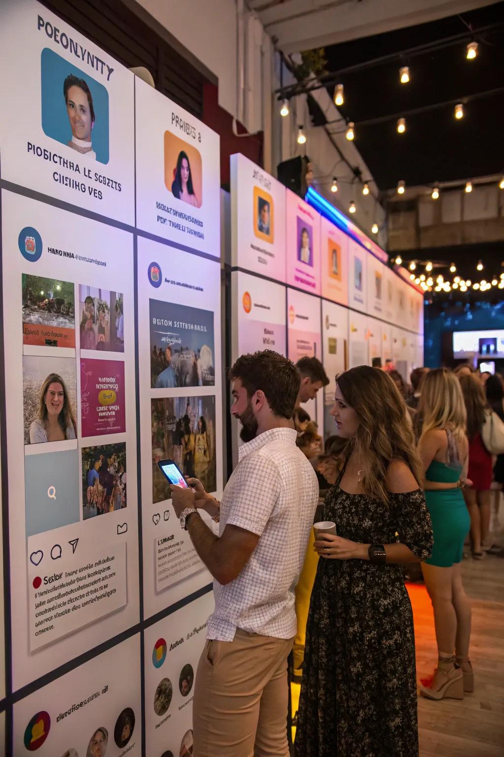 Personalized detail boards fashioned to resemble social media profiles.