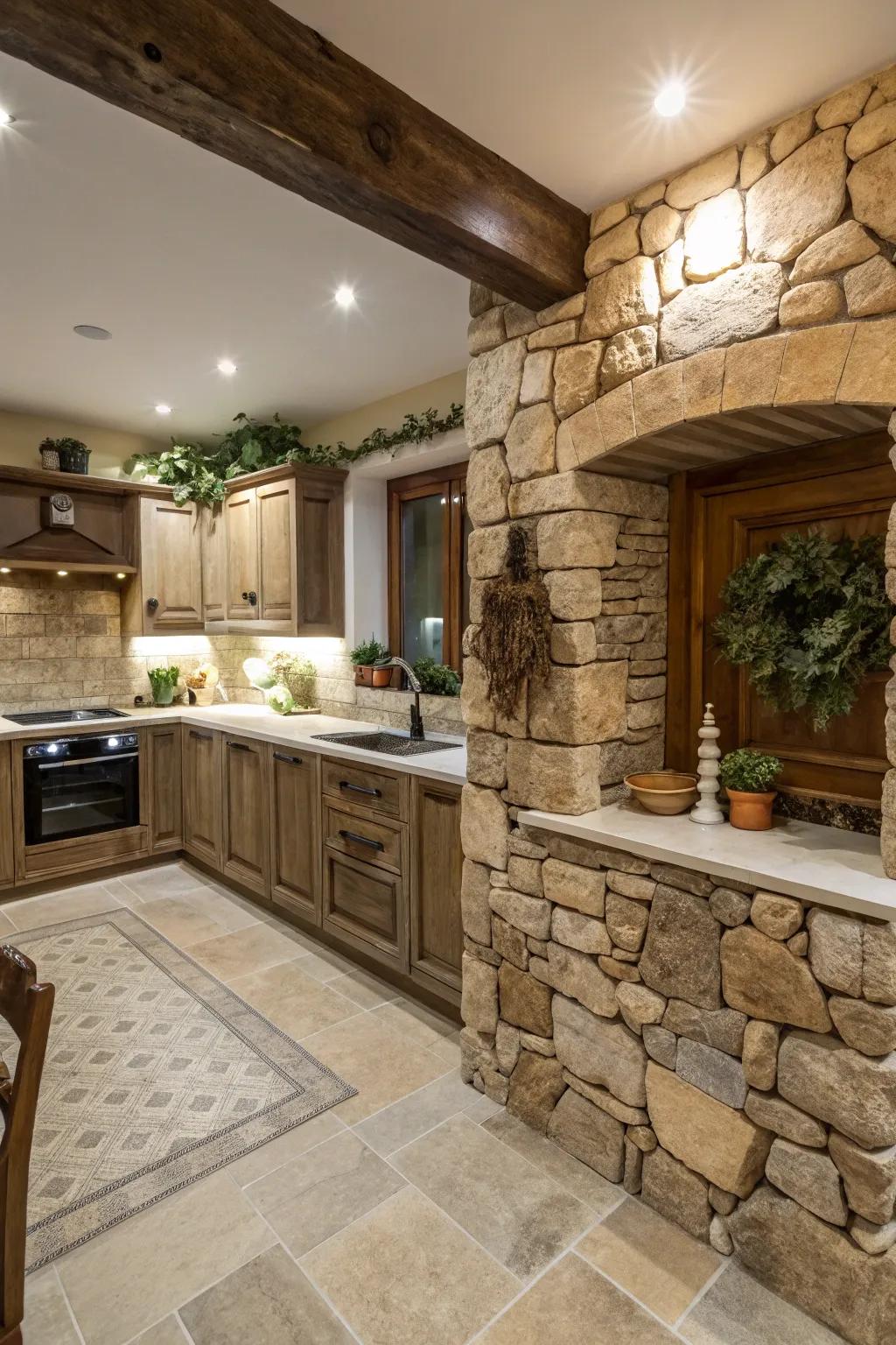 Real stone trims contribute a refined, organic sensation to your kitchen.