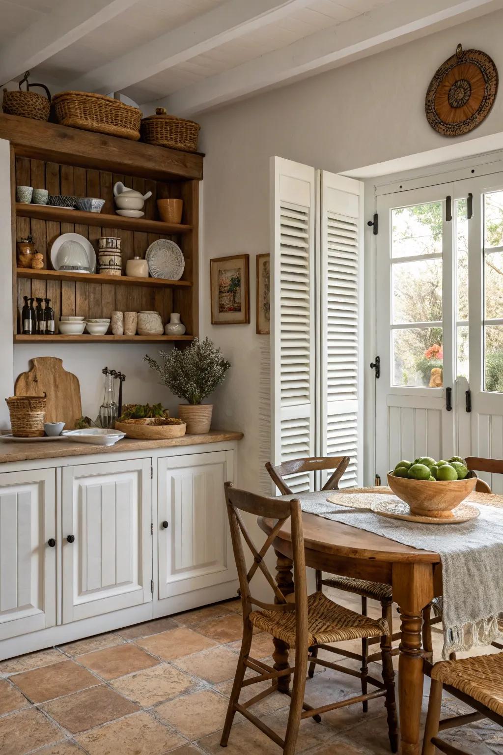 Farmhouse shutters bring rustic charm to your kitchen.