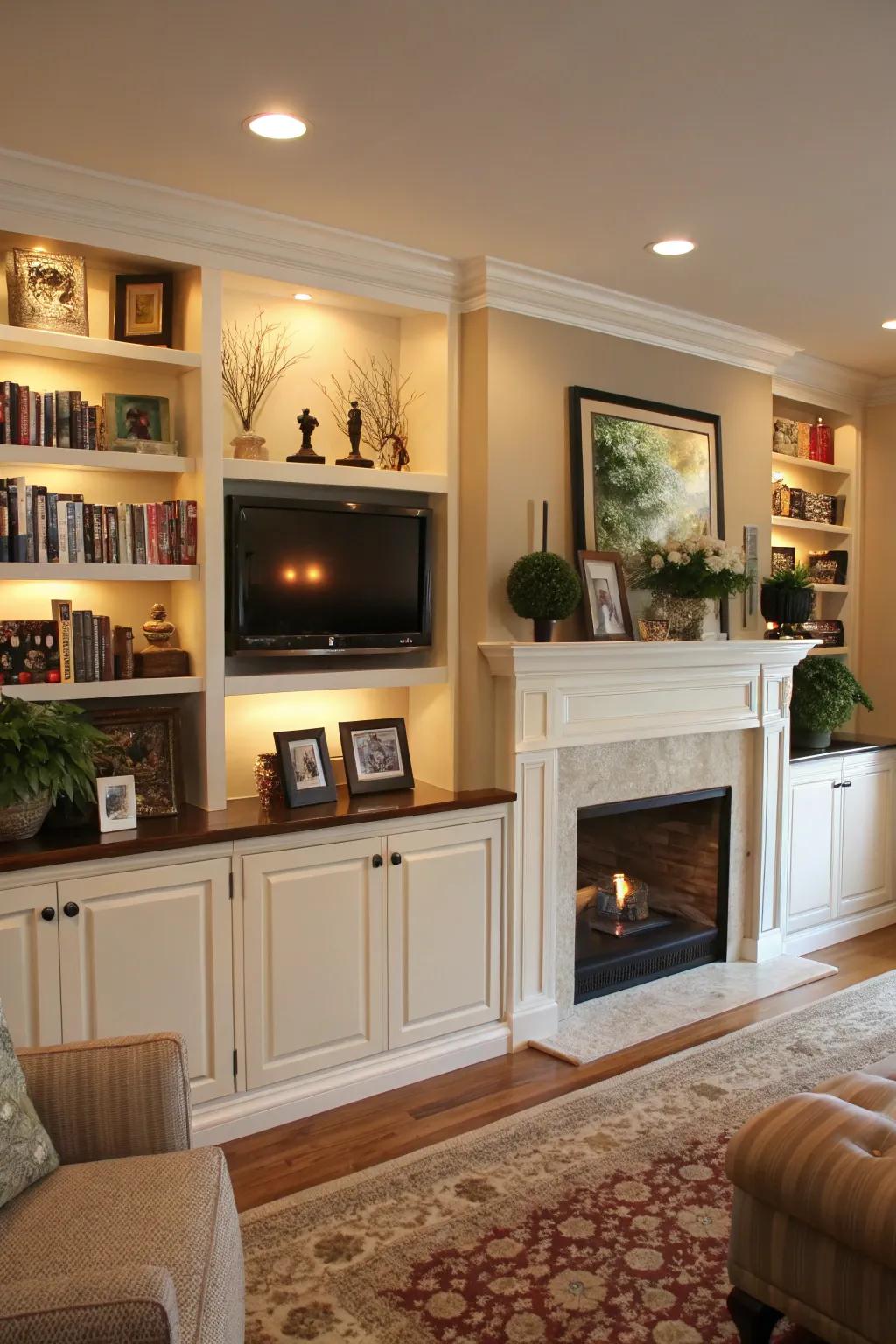 Built-in cabinets offer storage and a polished appearance.