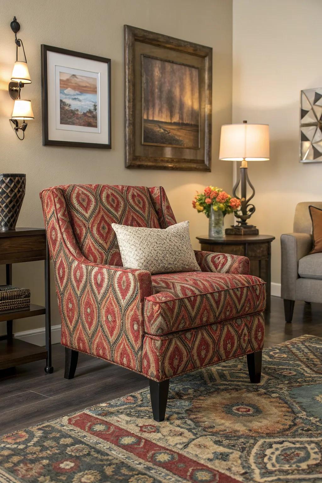 Patterned chairs can enliven any space.