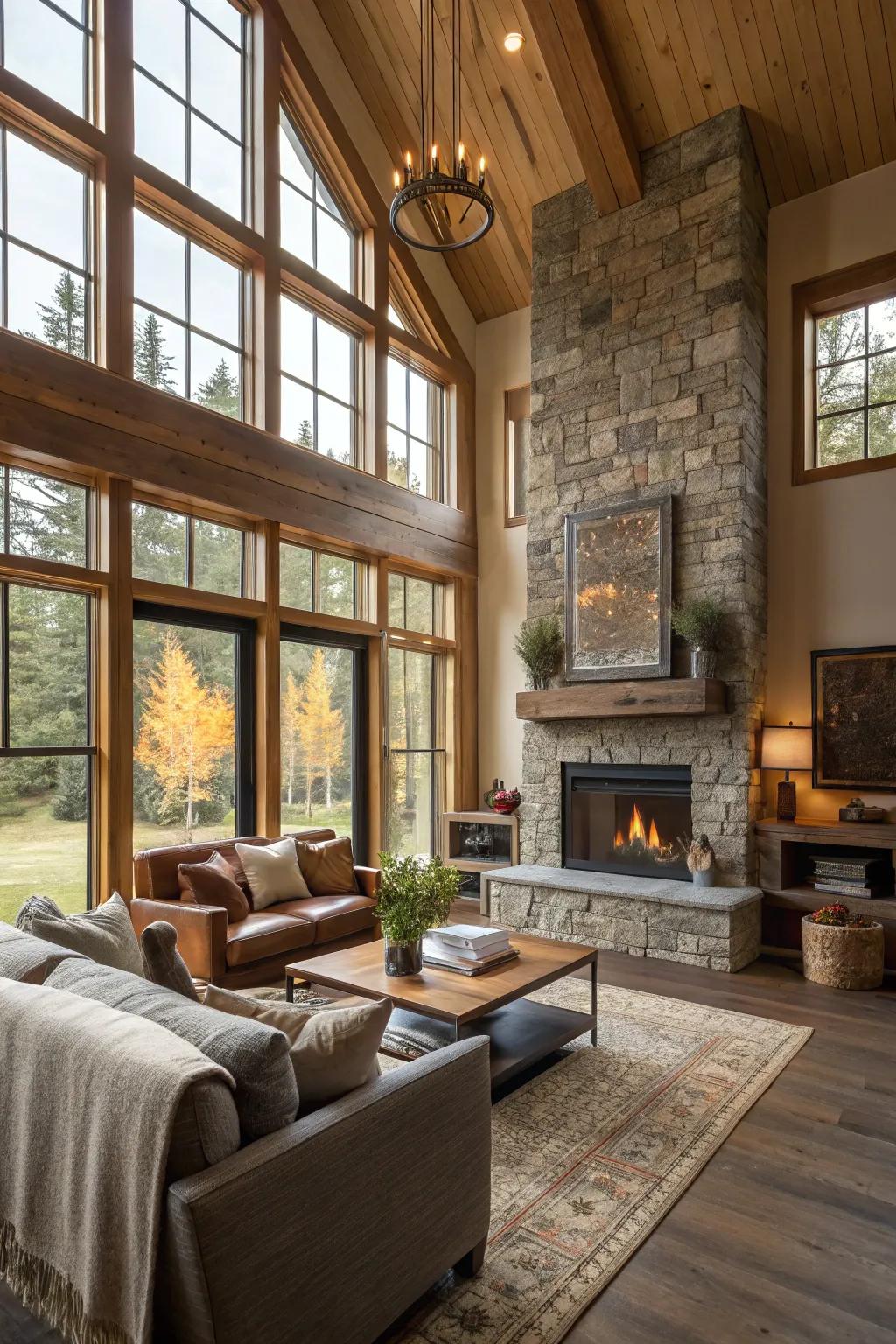 Natural light floods the space, enhancing the fireplace's charm.