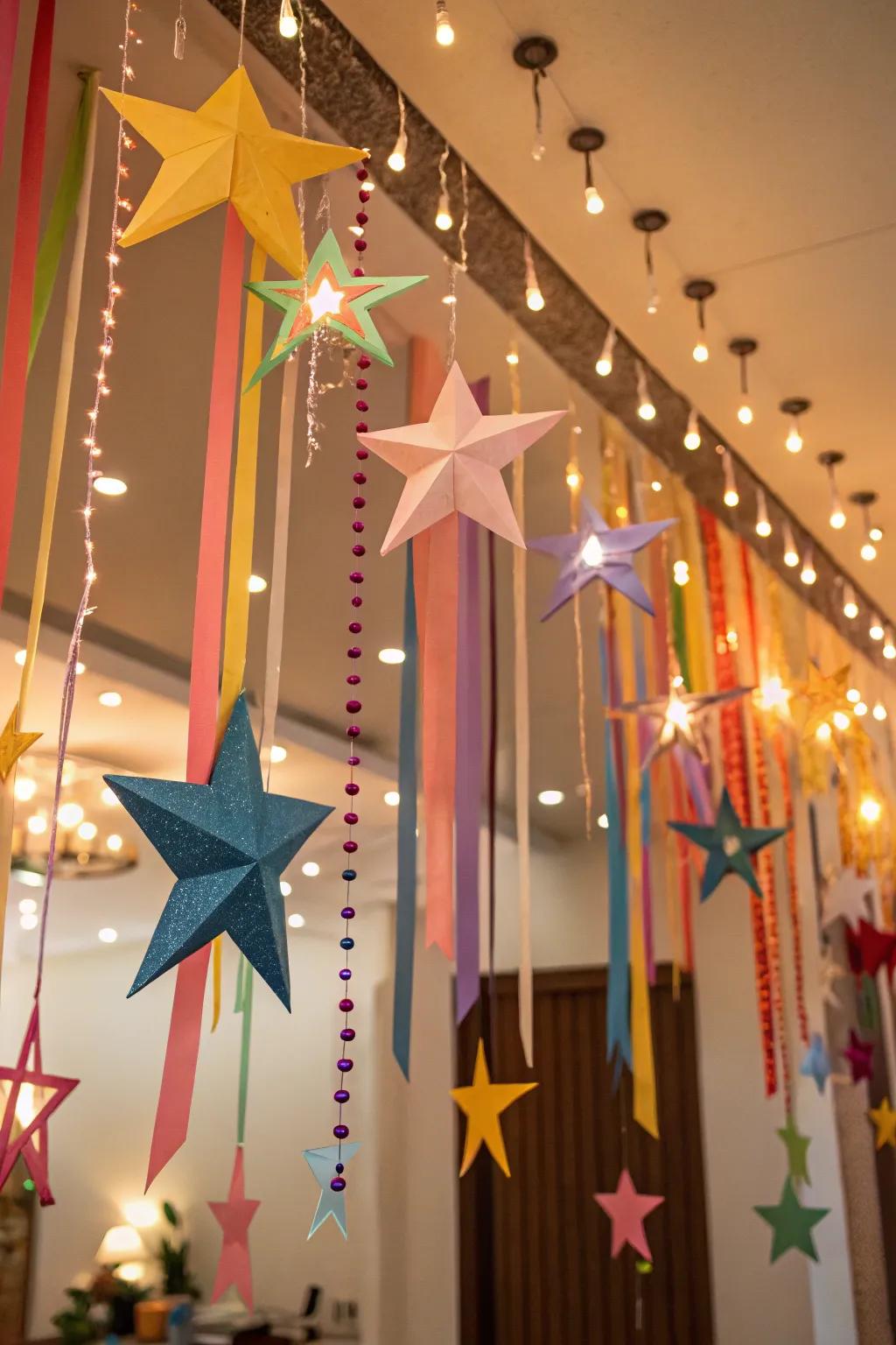 Dazzling stars and streamers add a playful touch to the celebration.