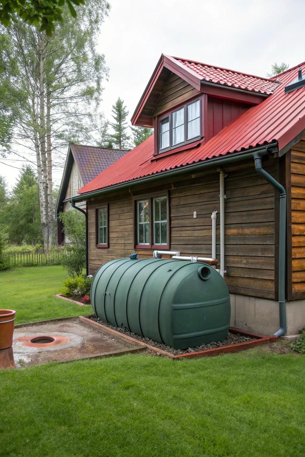 An oil tank cover perfectly blending with the home's architectural style.