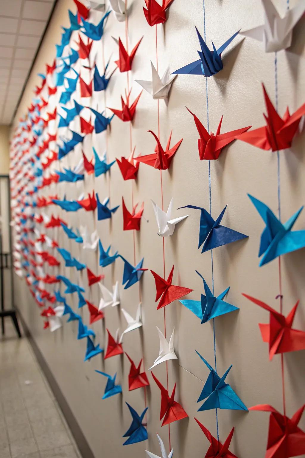 A wall of avian figures prepared for rearrangement.