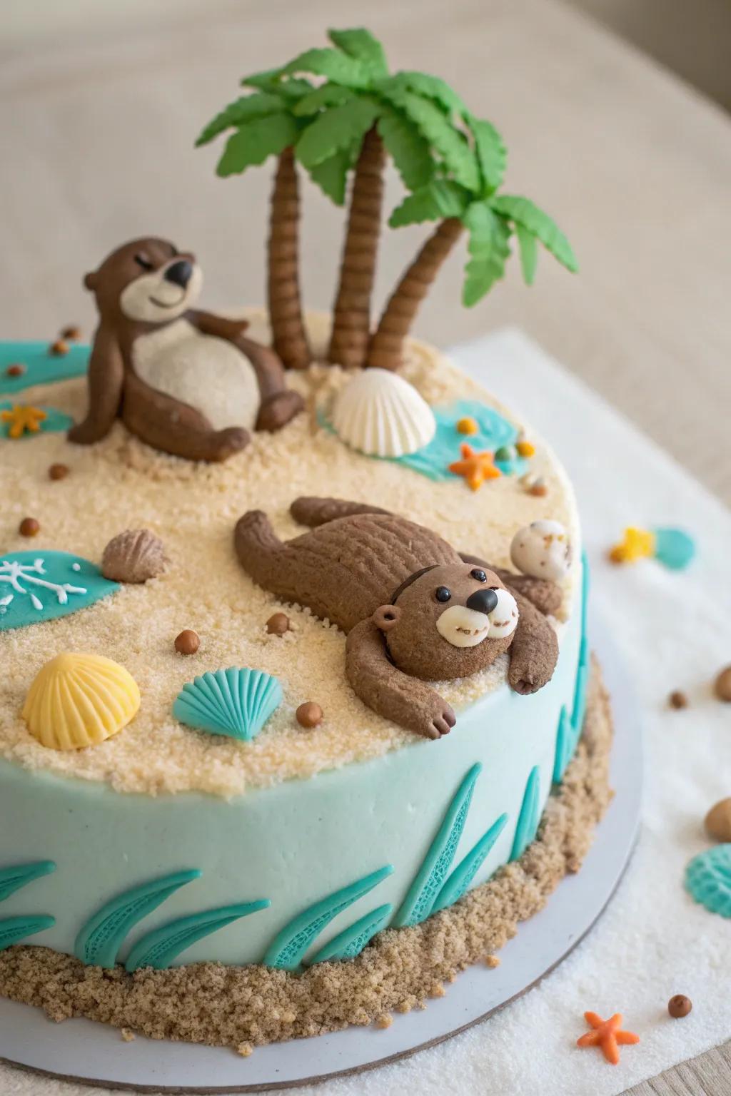 Bring the beach vibes to your event with a seaside otter cake.