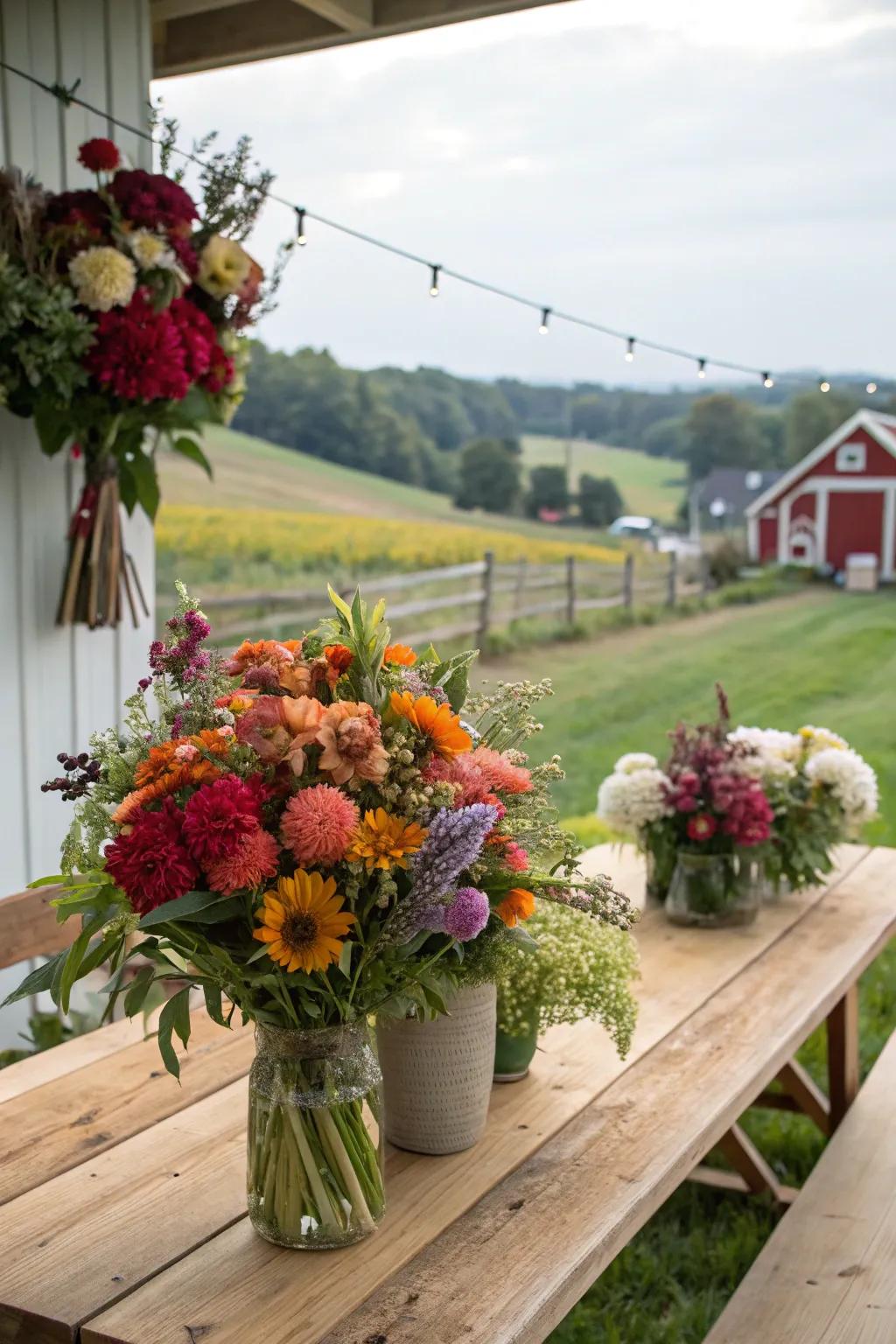 Farm-to-table floral arrangements with local blooms.